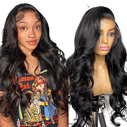 13x6 Lace Front Wigs Human Hair 180% Density 16 Inch Body Wave Brazilian Virgin Hair - HD Transparent Lace Pre Plucked with Baby Hair for Black Women (Natural Color) | Glueless Wig for Daily Wear, Parties & Special Occasions