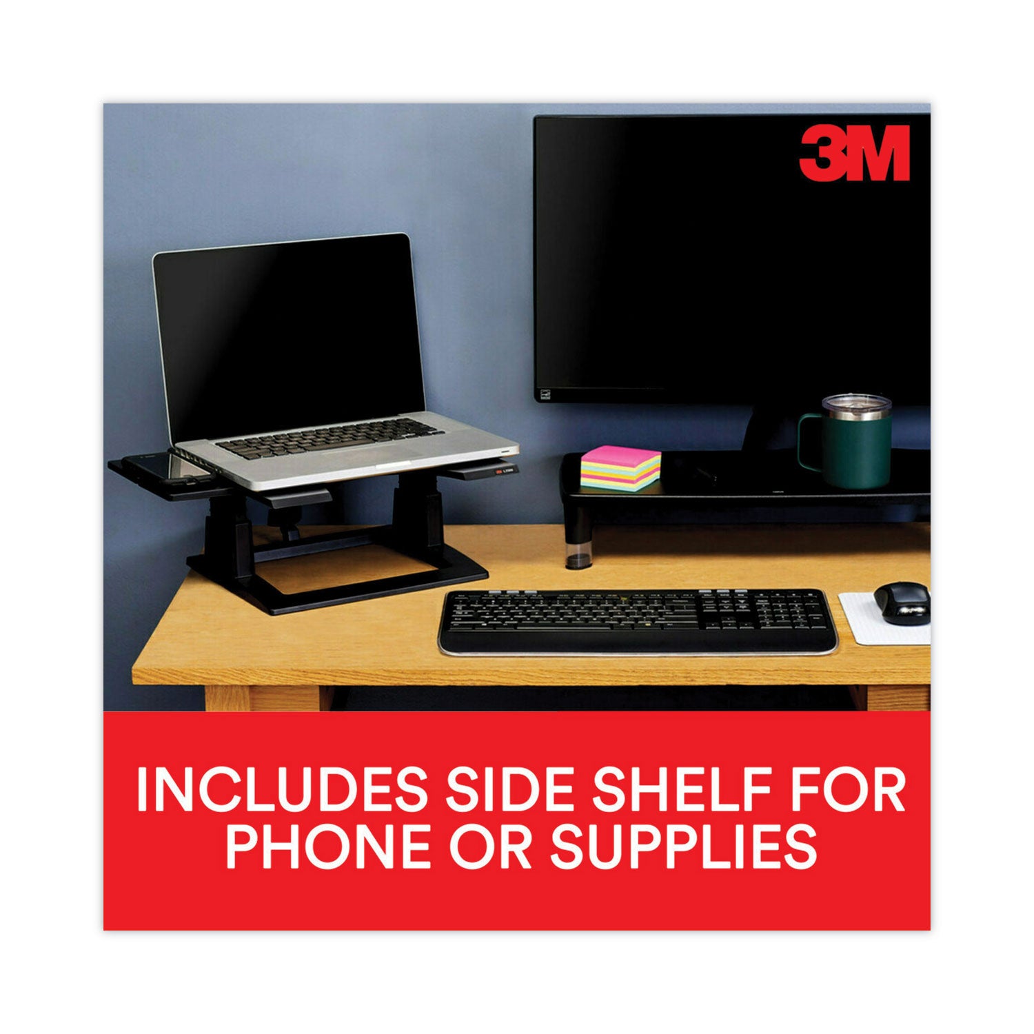 3M™ Adjustable Laptop Stand for Desk - 13 x 13 Inches, Height 4 to 6 Inches - Ergonomic Computer Riser Holder Supports Up to 20 lbs - Perfect for Home Office, Gaming Setup & Workspace Ergonomics (Black)