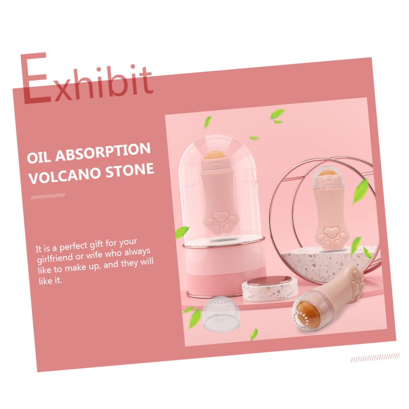 1pc Volcanic Stone Oil-Absorbing Roller - Makeup Oil Blotting Ball, Cat Paw Pink - Skin Care Tool for Removing Excess Oil & Shine - Perfect for Touch-Ups On-the-Go, Office, or Gym