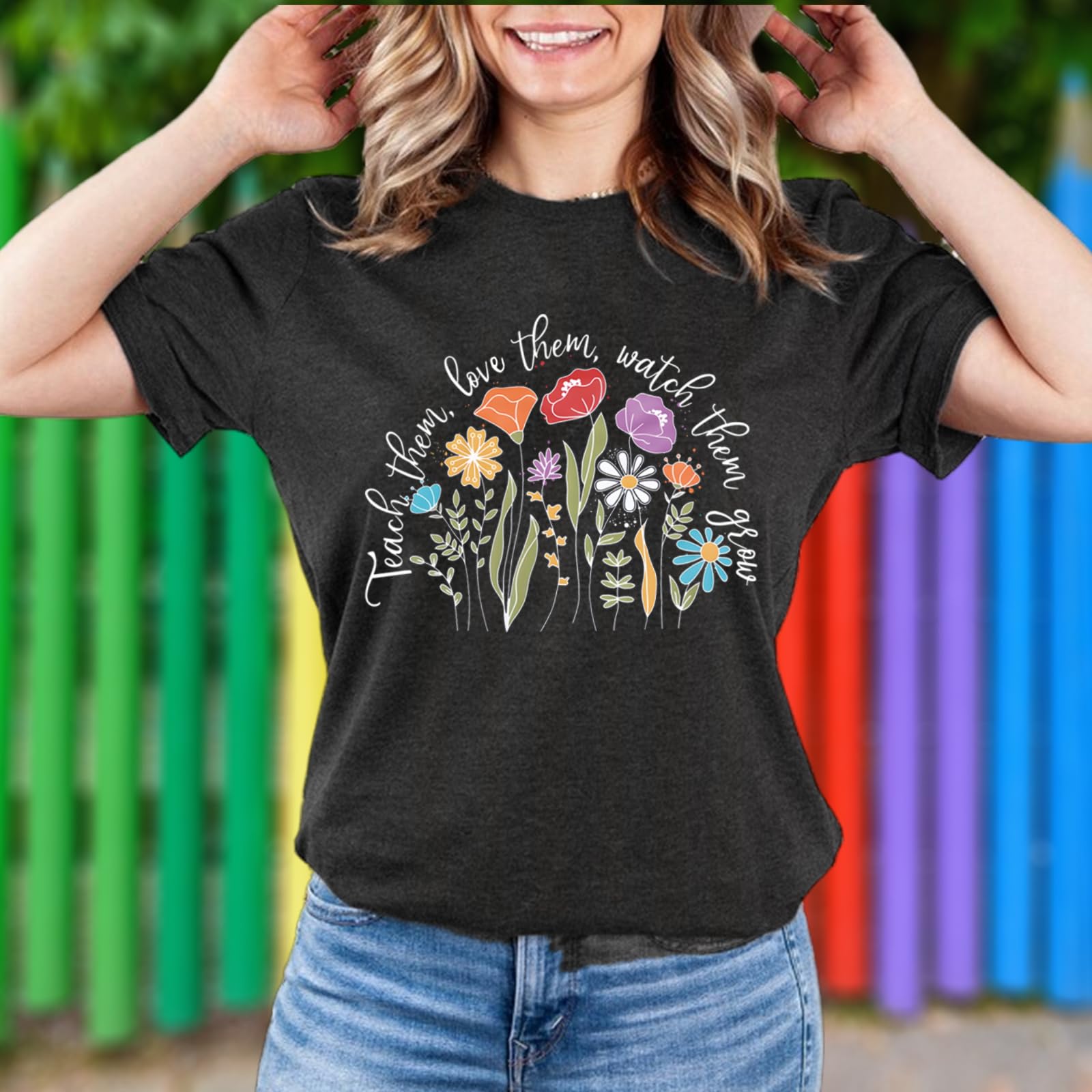 Funny Inspirational Teacher T-Shirt for Women - Floral Graphic Tee with Special Education Quotes - Comfortable Short Sleeve Casual Top for Teachers Day, Classroom & School Events