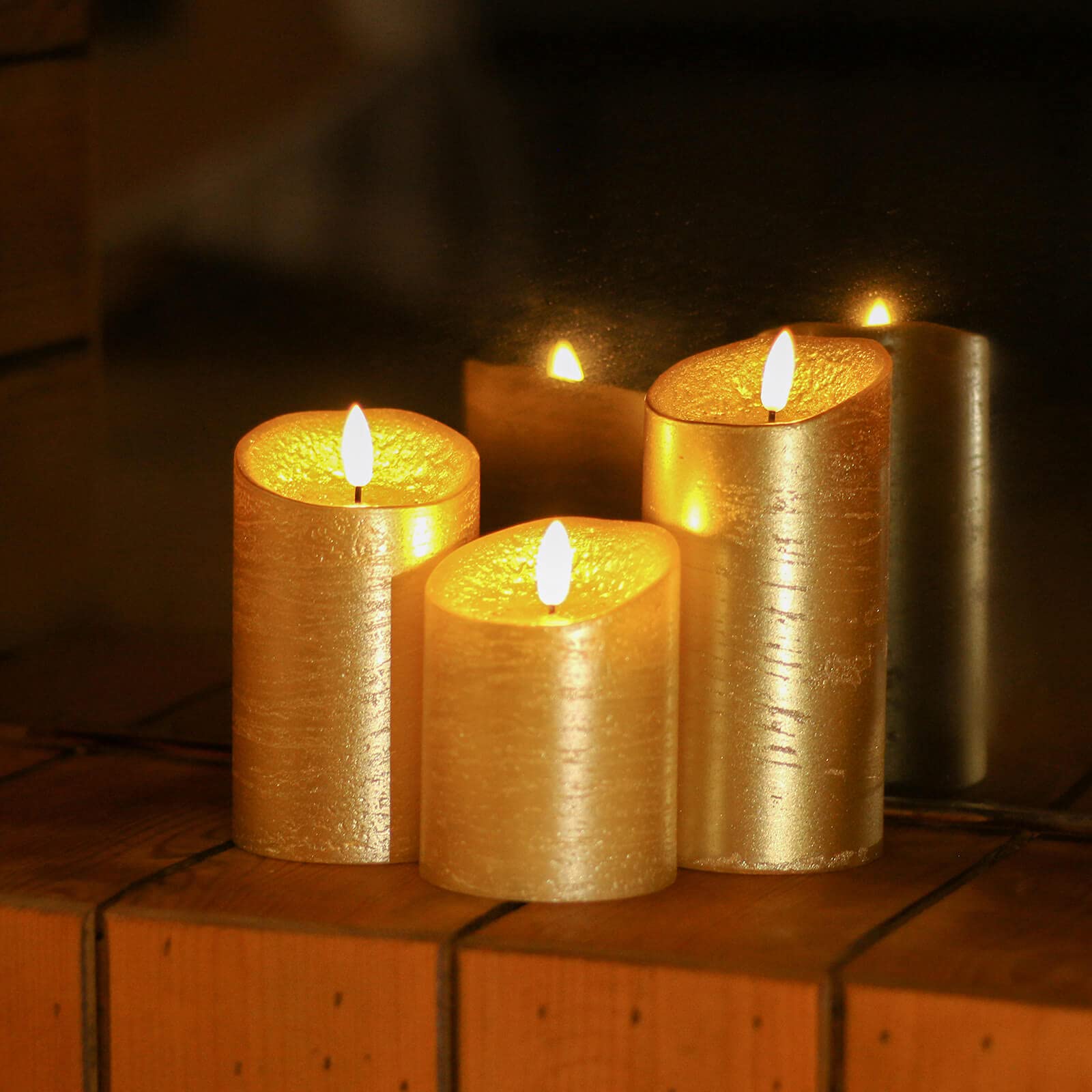 Flicker-Free Flameless LED Candles with Timer & Remote Control - Set of 3 Battery Operated Decorative Candles for Christmas, Home Decor, Weddings & Romantic Dinners - Gold Finish