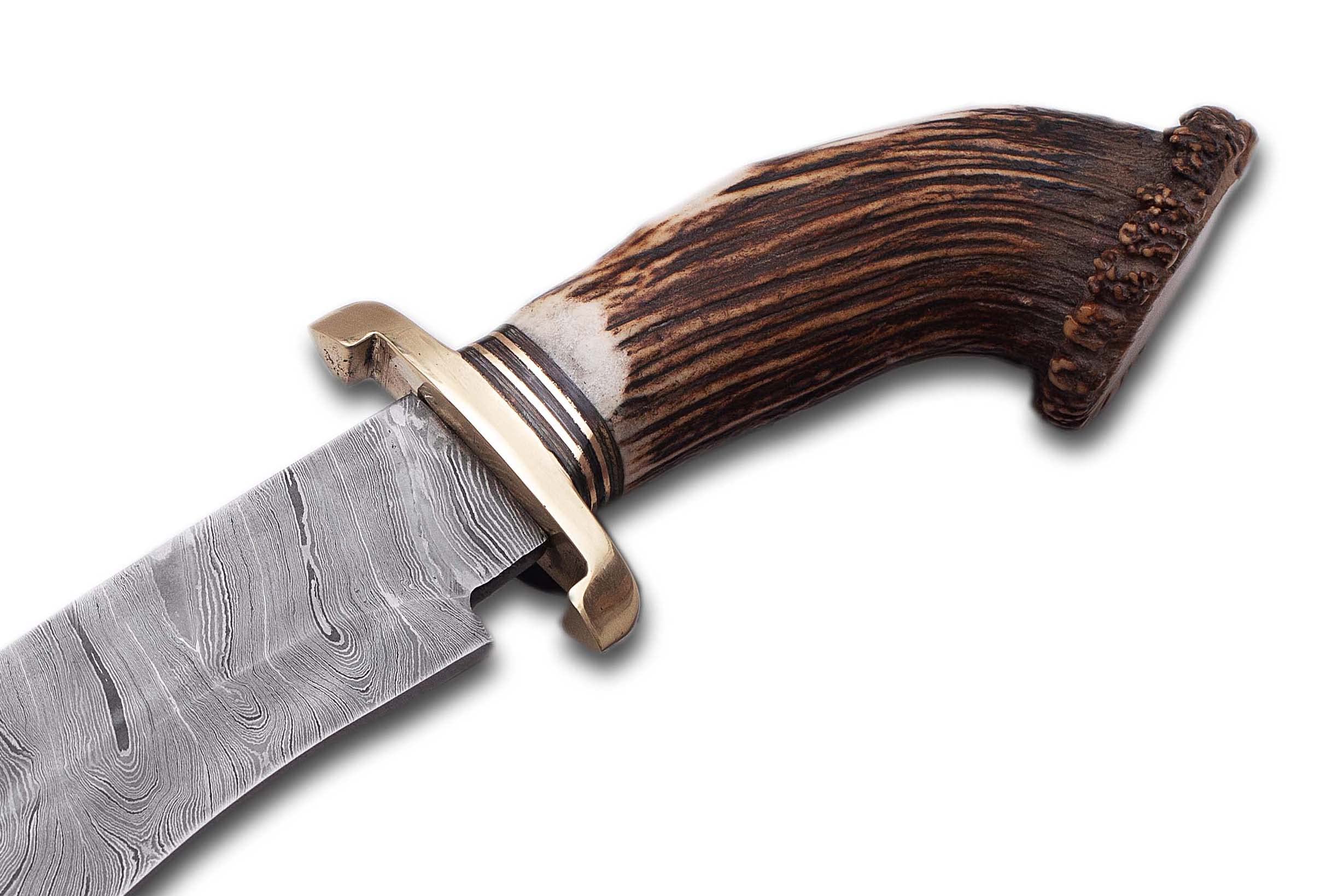 Premium Damascus Steel Survival Knife - Handcrafted Hunting Knife with Stag Antler Handle - Perfect for Outdoor Adventures, Camping & Bushcraft Survival Gear