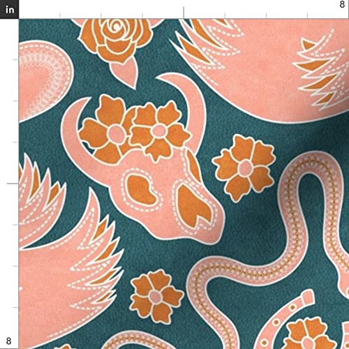 Feminine Western Rustic Country Blush Gold Floral Printed Denim Fabric by The Yard - Bottomweight Cotton Material for Cowgirl Apparel, Home Decor & Upholstery | Perfect for DIY Dresses, Curtains, Throw Pillows & Western-Themed Crafts