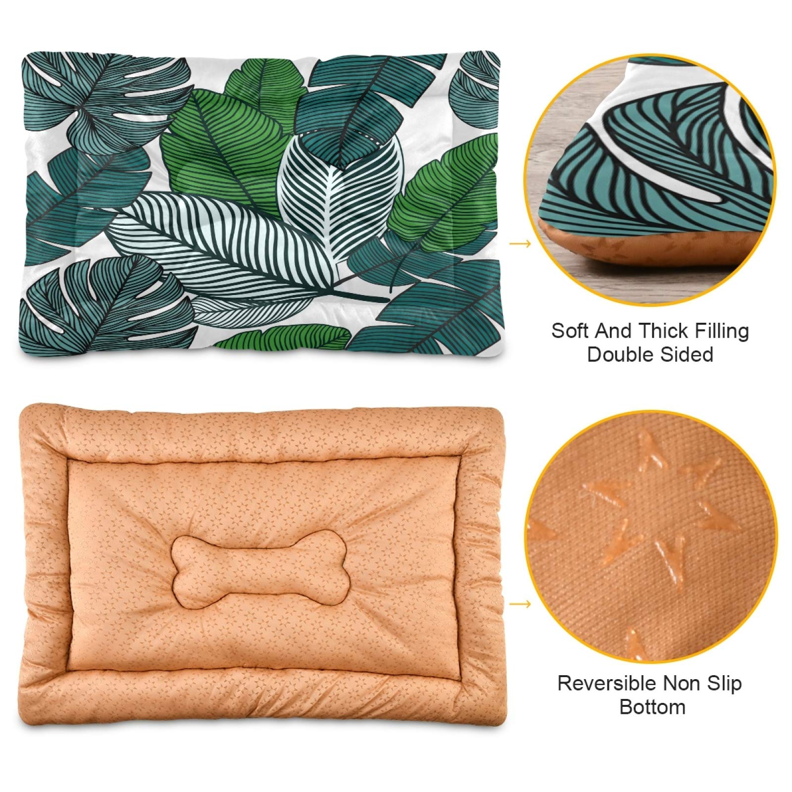 Tropical Leaves Print Rectangle Pet Bed - Ultra Soft & Comfortable Calming Dog Bed for Small & Medium Dogs & Cats, 24x18 Inch - Perfect for Living Room, Bedroom & Pet Travel