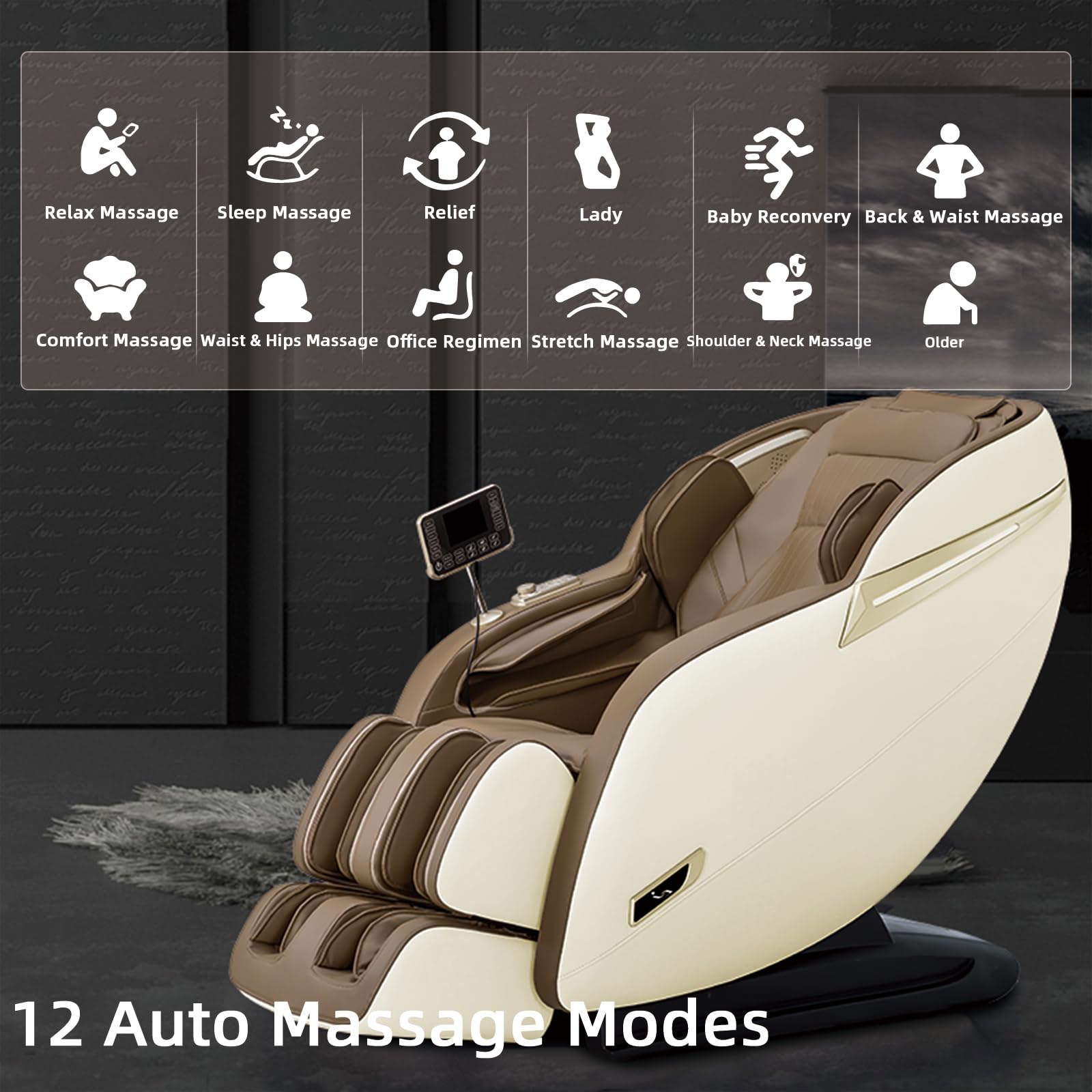 Premium Full Body Massage Chair with Zero Gravity Recliner | Yoga Stretch, SL-Track System, 3D Airbags & Heating | Touch Screen Control & Foot Massager (Beige) - Perfect for Home, Office & Spa Relaxation