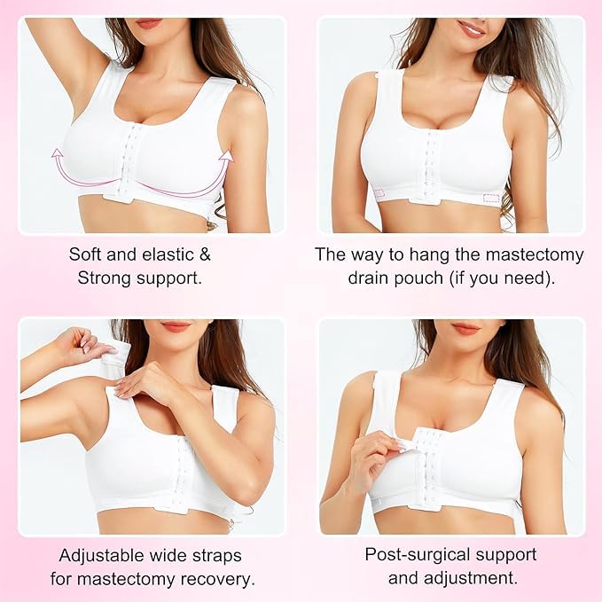 Post-Surgery Front Closure Bra - Wirefree Mastectomy Support for Women - Gym & Daily Wear