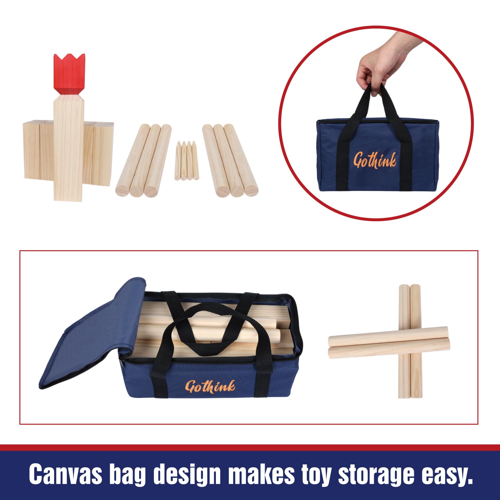 GOTHINK Kubb Yard Game Set - Premium Outdoor Family Game for Adults & Kids, Durable Wooden Blocks with Travel Bag - Perfect for Backyard, Lawn, Beach, Picnics & Camping