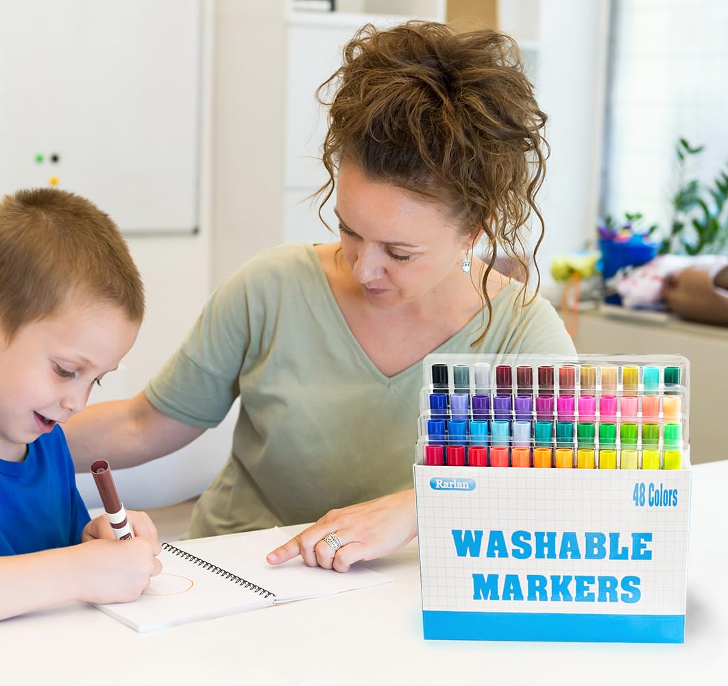 Washable Markers Bulk 48 Colors (3 Boxes, 144 Count) - Non-Toxic Kids Art Supplies for Classroom, School, Home & DIY Craft Projects