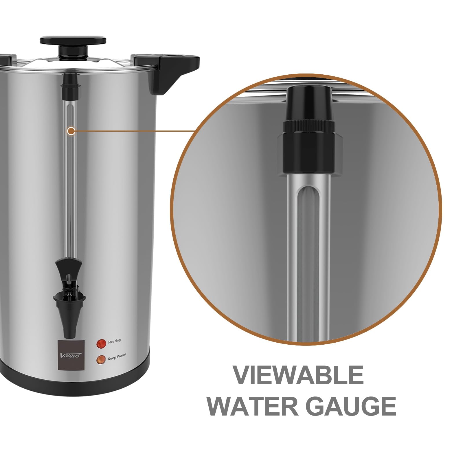 Valgus Commercial Grade 12L Stainless Steel Coffee Urn - 80 Cup Percolator with Auto Temperature Control | Perfect for Parties, Office, Weddings & Catering Events | Large Capacity Hot Water Dispenser for Crowds