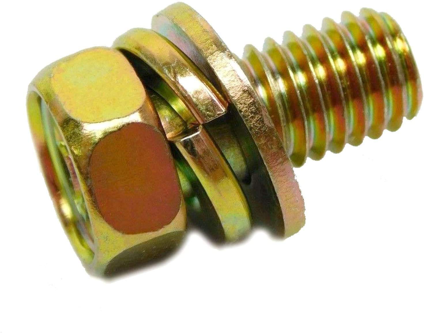 Phillips Hex Head M8x16mm SEMS Bolts - Yellow Zinc Steel (5 Pack) for Furniture & Machinery