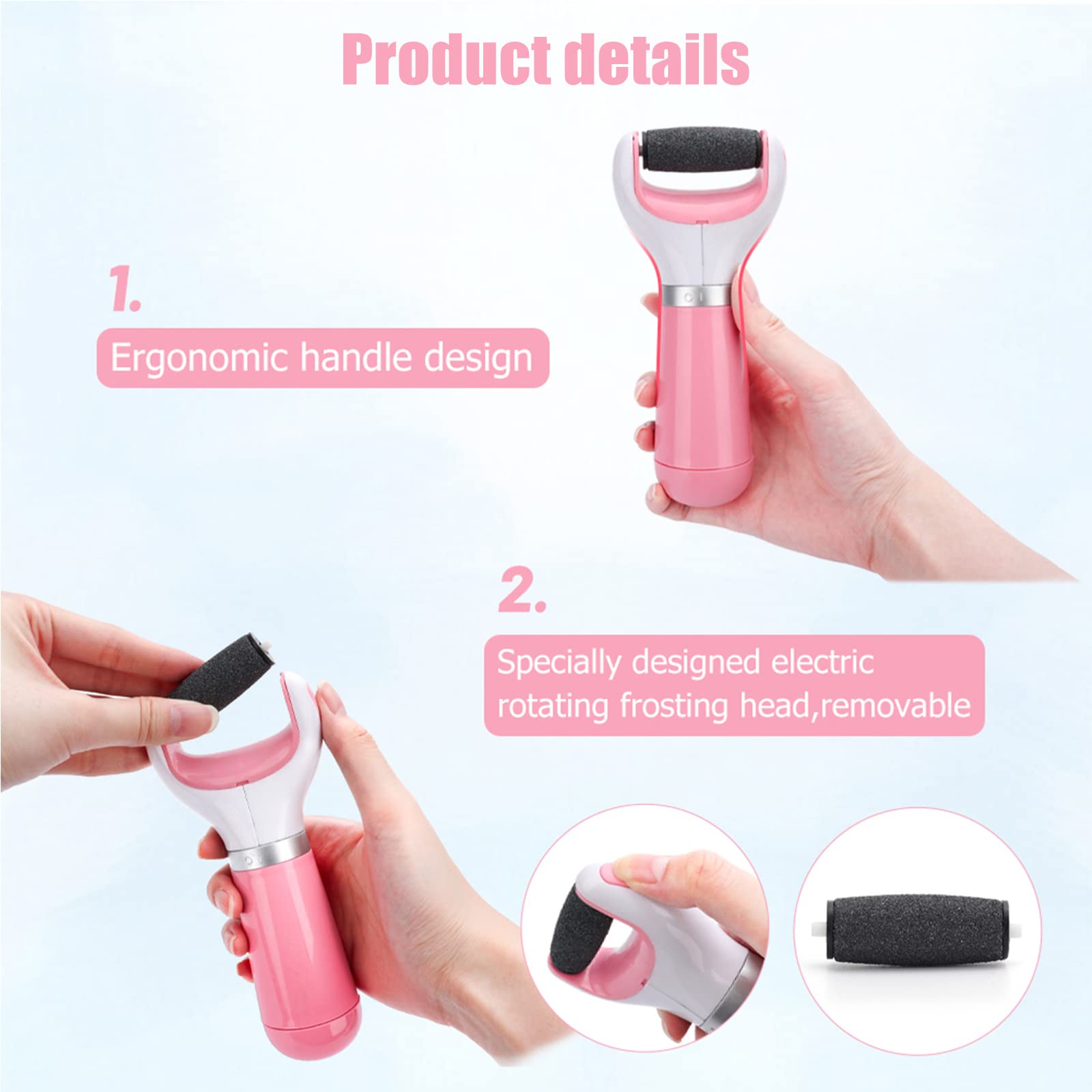Electric Rechargeable Callus Remover for Feet - Hard Skin & Dead Skin Removal Tool with Rotating Sanding Head - Pink Pedicure File for Smooth Soft Feet - Perfect for Home Pedicure & Foot Care Routine