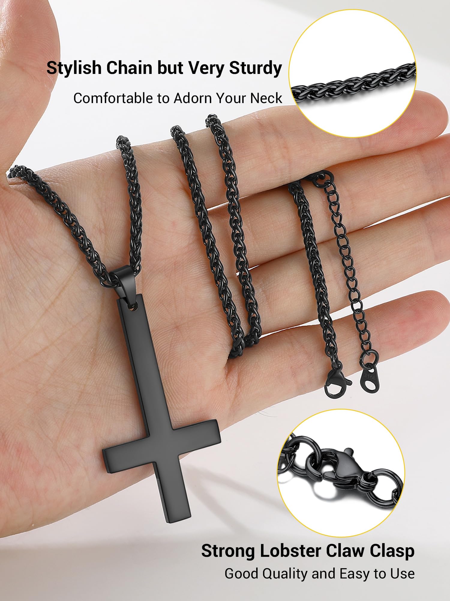 PROSTEEL Inverted Cross Necklace - 316L Stainless Steel/925 Silver Satanic Jewelry for Men & Women - Gothic Fashion Accessory