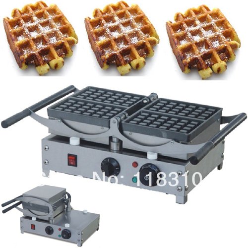220V Electric 4-Slice Belgian Liege Waffle Maker - Stainless Steel Waffle Iron for Home & Commercial Use - Perfect for Breakfast, Brunch, and Cafes