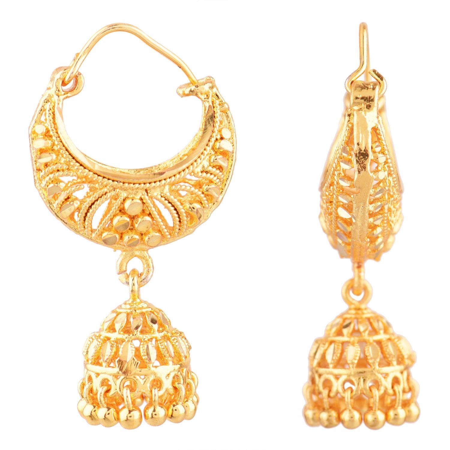 Efulgenz Indian Jhumka Hoop Earrings for Women - Traditional Gold Tone Dangle Earrings Set - Perfect for Weddings, Parties & Ethnic Fashion