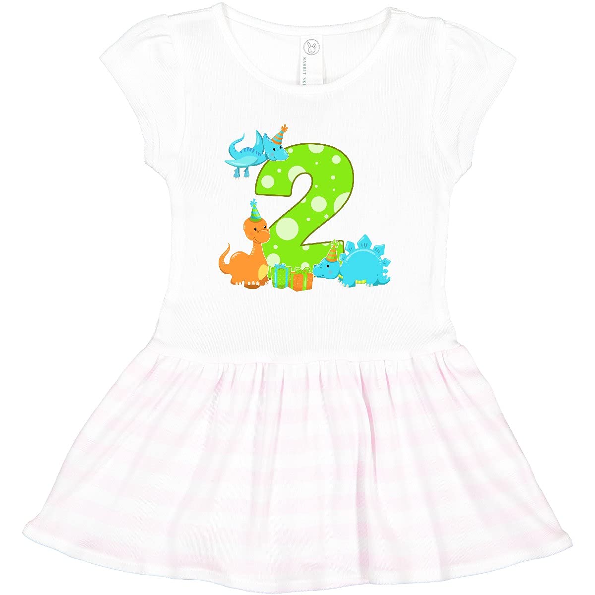 Inktastic Dinosaur Party 2nd Birthday Toddler Dress - Cute Pink & White Dino Print Outfit for Girls 2T | Perfect for Birthday Parties, Photo Shoots & Special Occasions