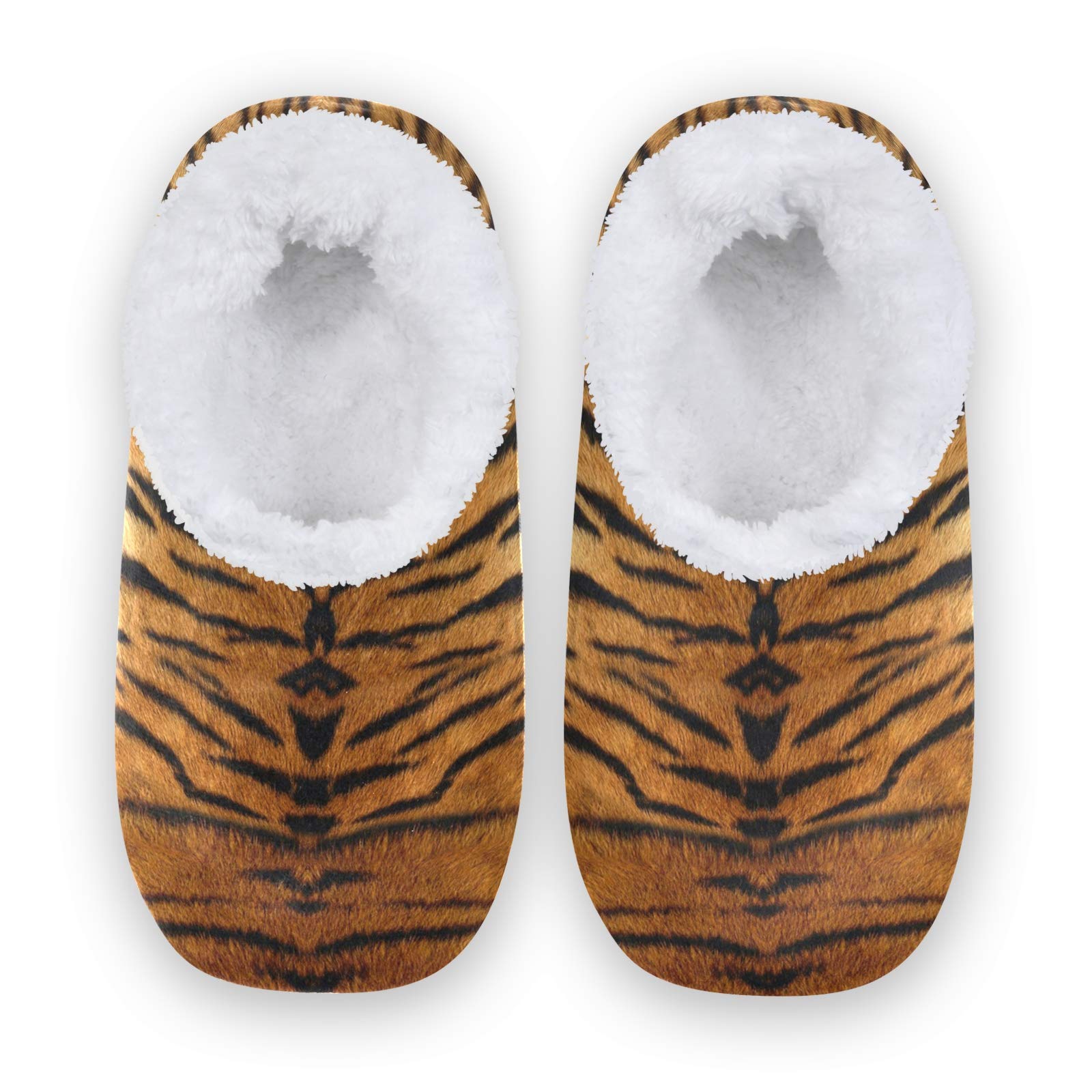 Soft Coral Fleece Animal Tiger Print House Slippers - Warm Fuzzy Slipper Socks for Women, Men, Girls & Boys - Indoor/Outdoor Wear for Home, Office & Travel
