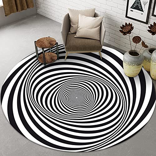 47 Inch Round Vortex Illusion Rug - Trippy Black and White Optical Floor Mat for Bedroom & Living Room | Psychedelic Decor, Meditation Space, or Funky Home Accent