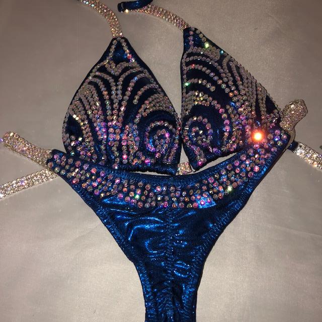 Royal Blue Competition Bikini Set - High-Quality Stones & Scrunched Back Design for Swimwear Contests | Perfect for Beach, Pool, and Pageant Events