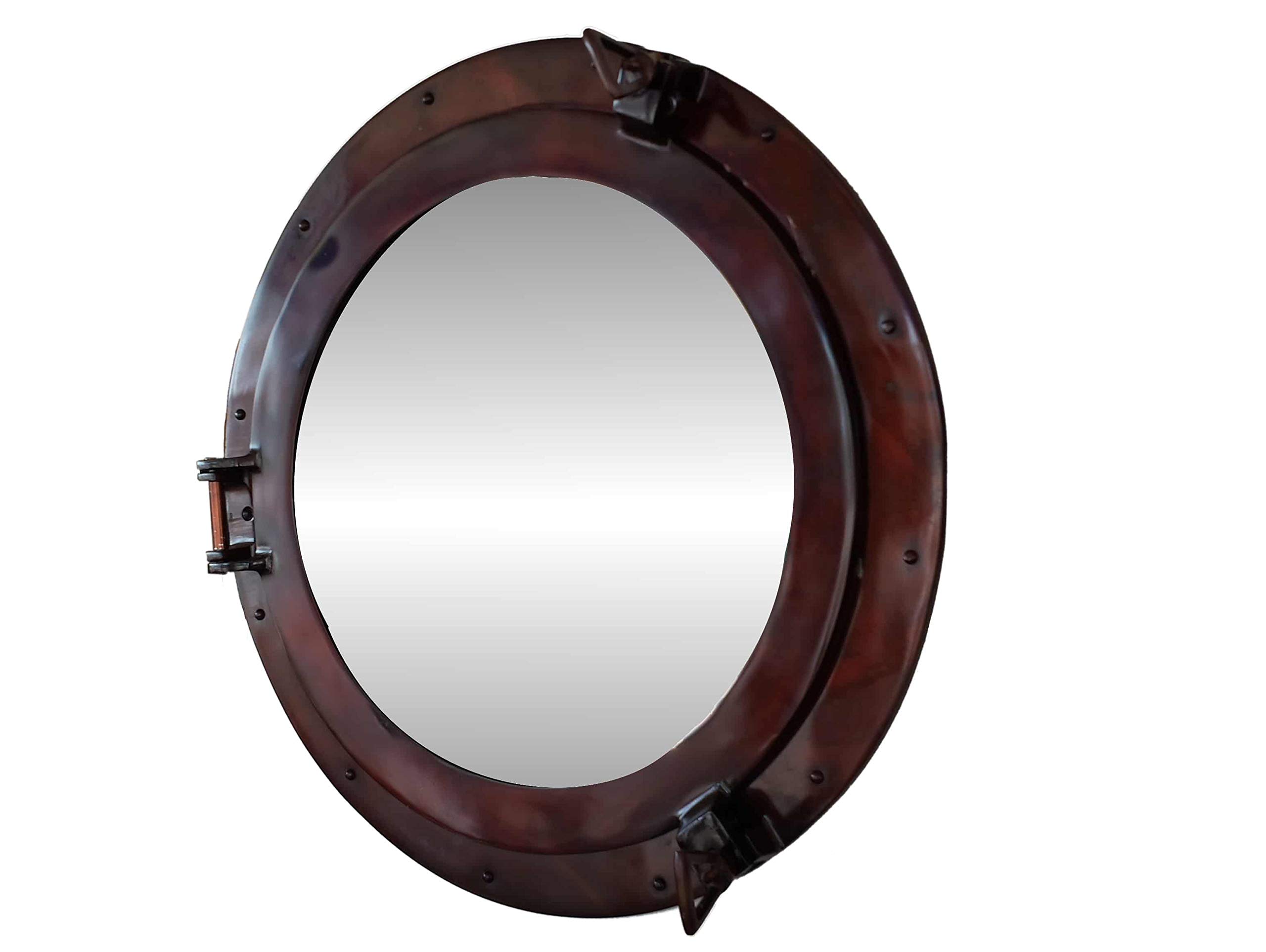 Vintage Nautical Ship Porthole Wall Mirror - 20 Inch Antique Copper Pirate Maritime Decor for Bathroom, Living Room & Bedroom Vanity | Rustic Home Decoration