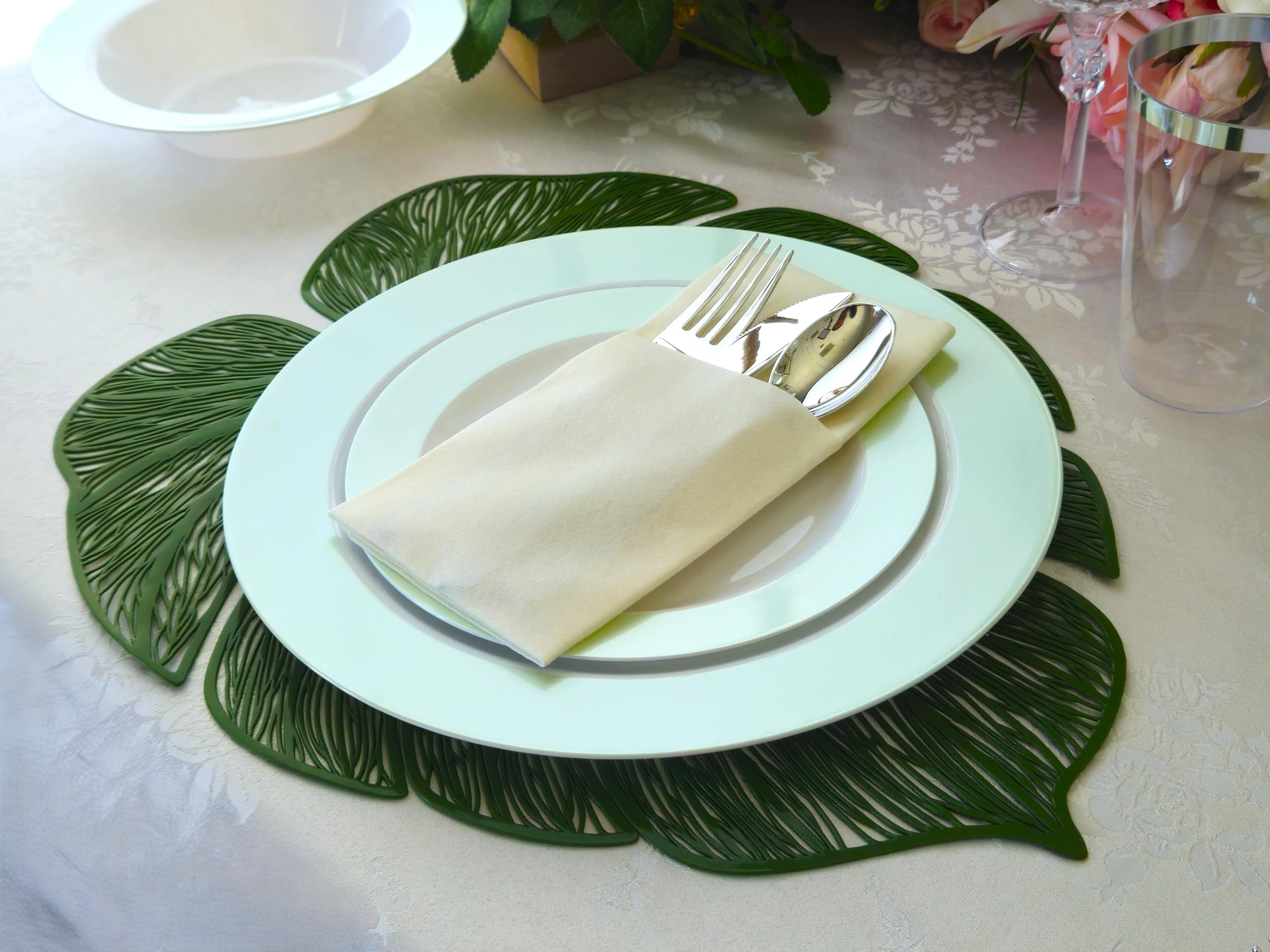 120-Piece Pressed Vinyl Placemats Set - Elegant Wedding & Event Table Decor in Garden Green | Perfect for Dining Tables, Party Centerpieces & Home Decor