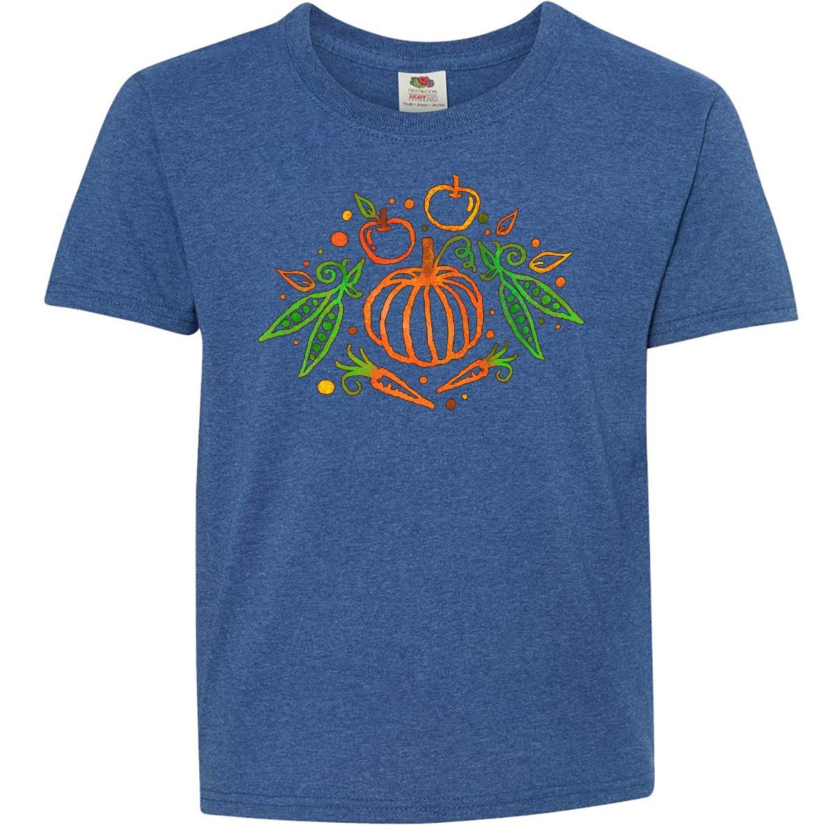 Inktastic Thanksgiving Pumpkin Vegetables Fruit Harvest Youth T-Shirt - Cute Fall Outfit for Kids, Holiday Family Gathering & Autumn Festival Apparel