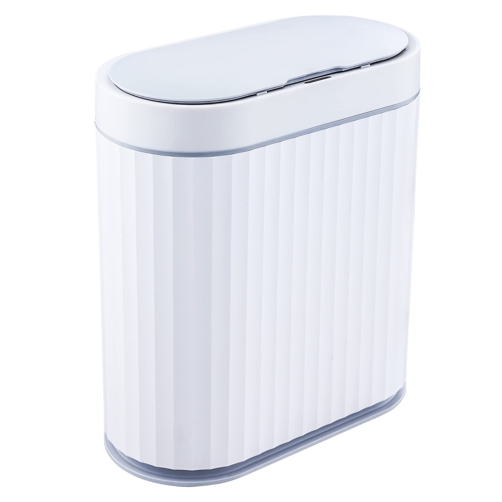 ELPHECO 2.5 Gallon Automatic Motion Sensor Trash Can - Waterproof Bathroom & Kitchen Garbage Bin, 10L Slim Design for Small Spaces, White with Grey Trim - Perfect for Bathroom, Office, Kitchen & Narrow Spaces