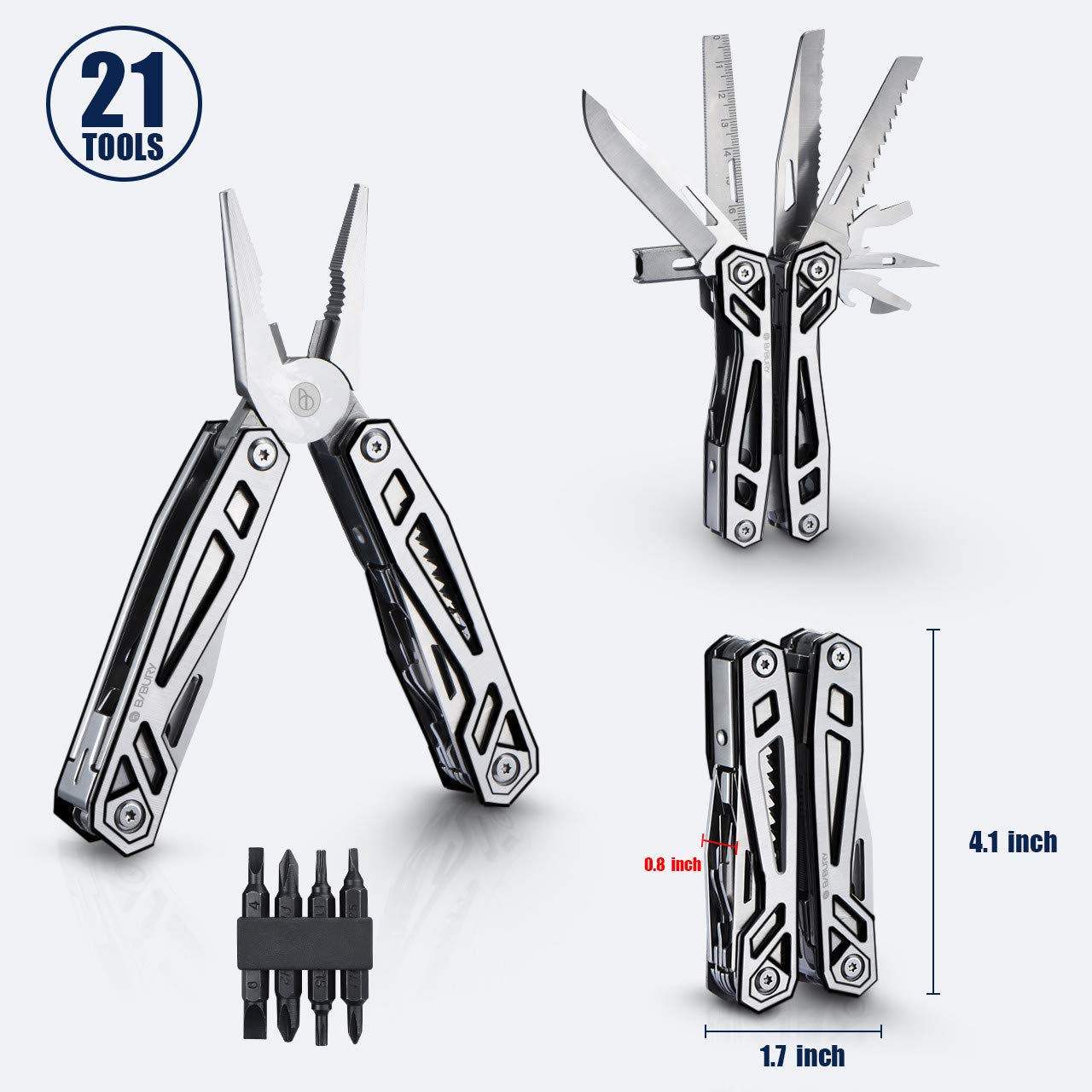 BIBURY 21-in-1 Multitool Pliers - 420 Stainless Steel Multi-Purpose Pocket Knife & Survival Tool Kit for Camping, Hunting, Fishing, Hiking | Perfect Outdoor Gear & Gift for Men | Emergency, DIY Repairs, Adventure Essentials