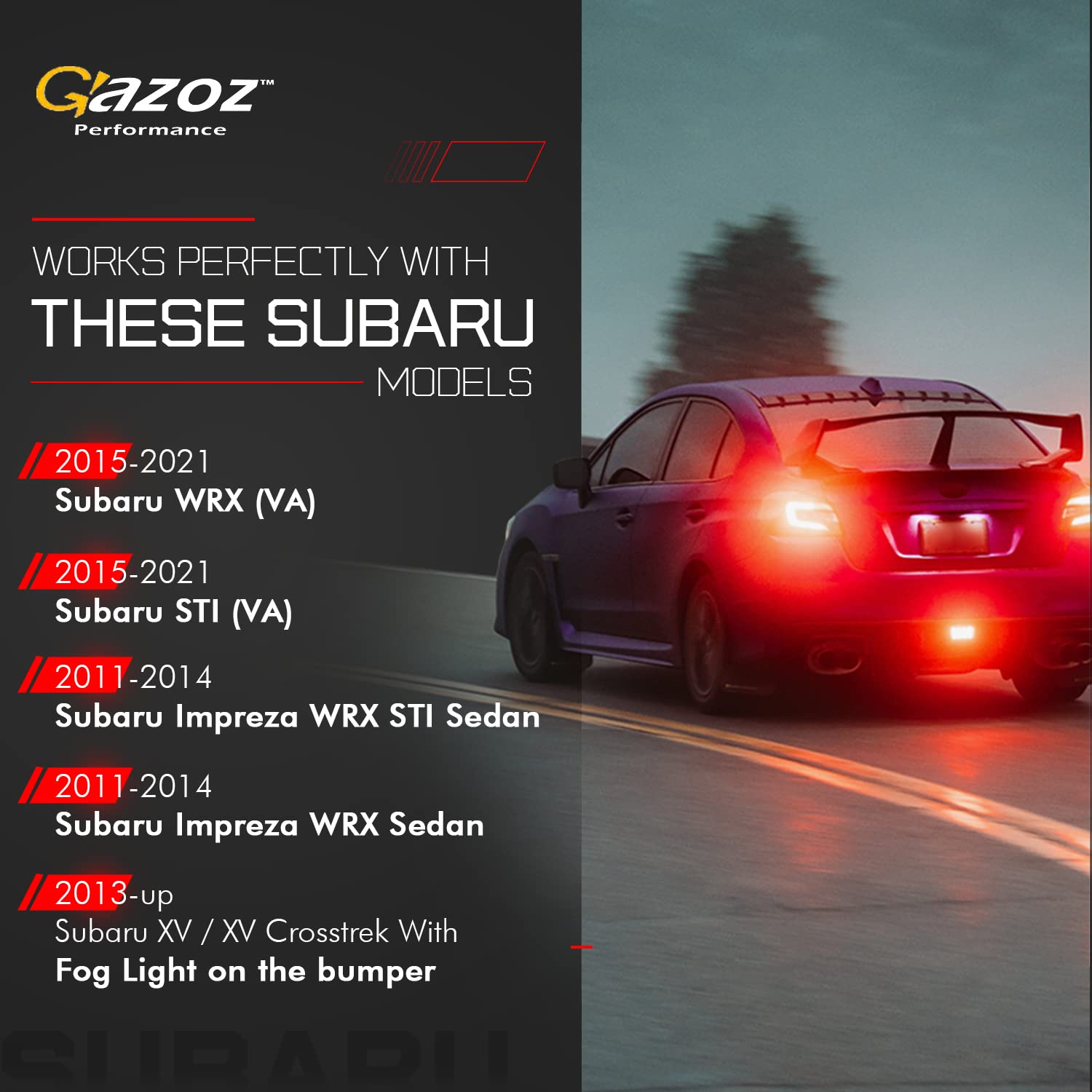 2015-2021 Subaru WRX STI VA LED Rear Brake Light Fog Light with DRL White Bar & Clear Lens F1 Style - High Visibility Safety Upgrade for Night Driving & Foggy Conditions