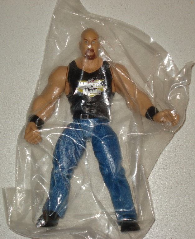 WWF Jakks Pacific WrestleMania XV Stone Cold Steve Austin Action Figure with Gold Logo - 1999 Mailaway Contest Exclusive - Perfect for Wrestling Collectors and WWF Memorabilia Displays
