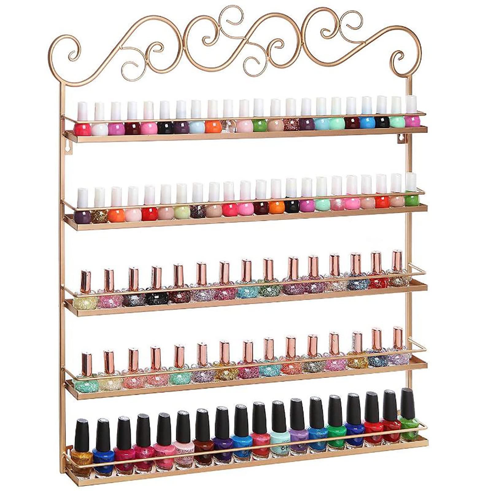 Wall Mounted Nail Polish Display Rack - Gold Essential Oil & Fragrance Organizer for Salon, Retail Store - Space Saving Cosmetic Storage Solution for Nail Polish Bottles & Perfume Display