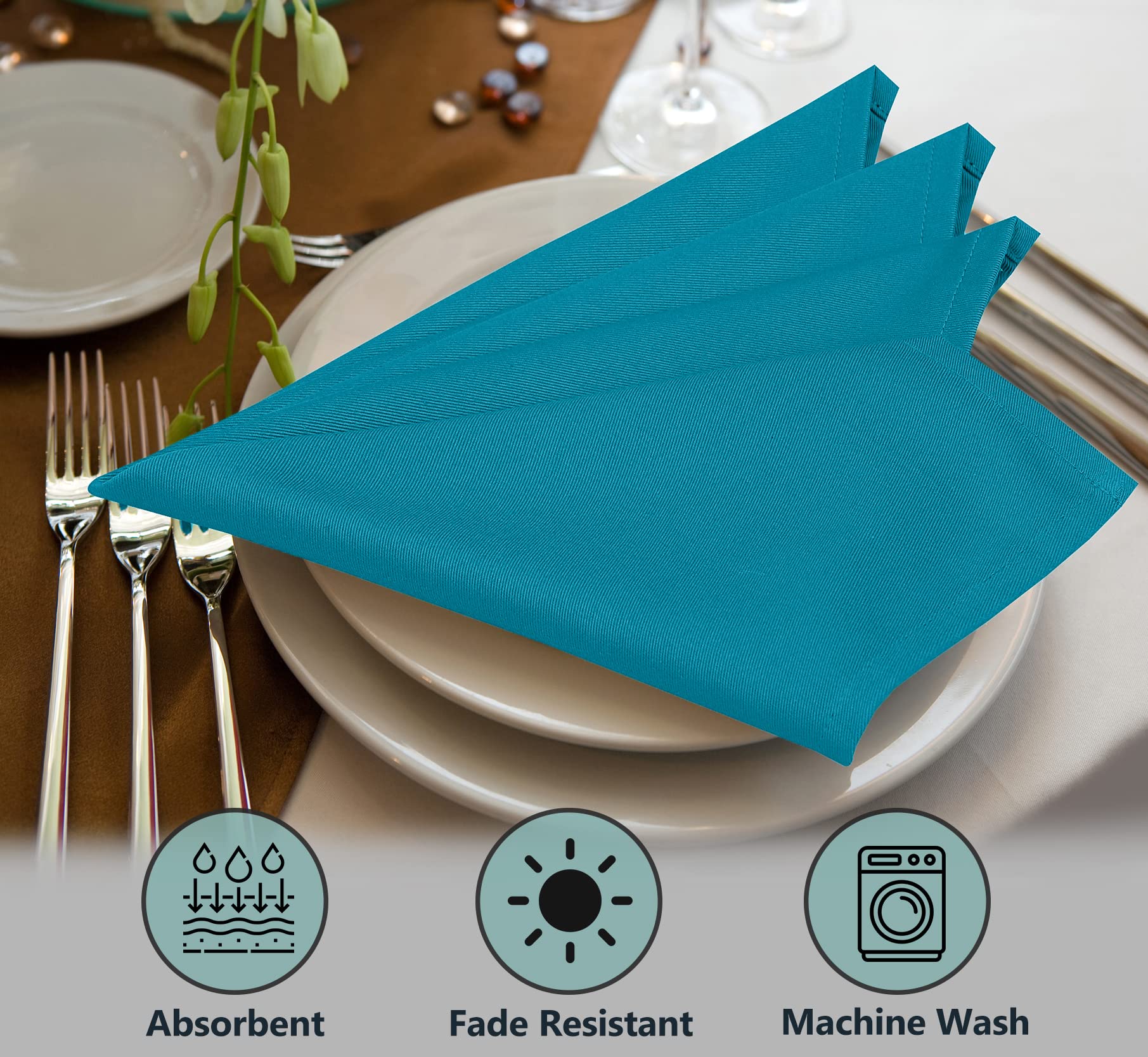 RUVANTI 12-Pack 18x18 Inch Washable Cotton Blend Cloth Napkins - Soft, Durable & Absorbent Dinner Napkins for Restaurants, Weddings, Parties & Everyday Use - Teal Table Linens for Fine Dining & Special Events