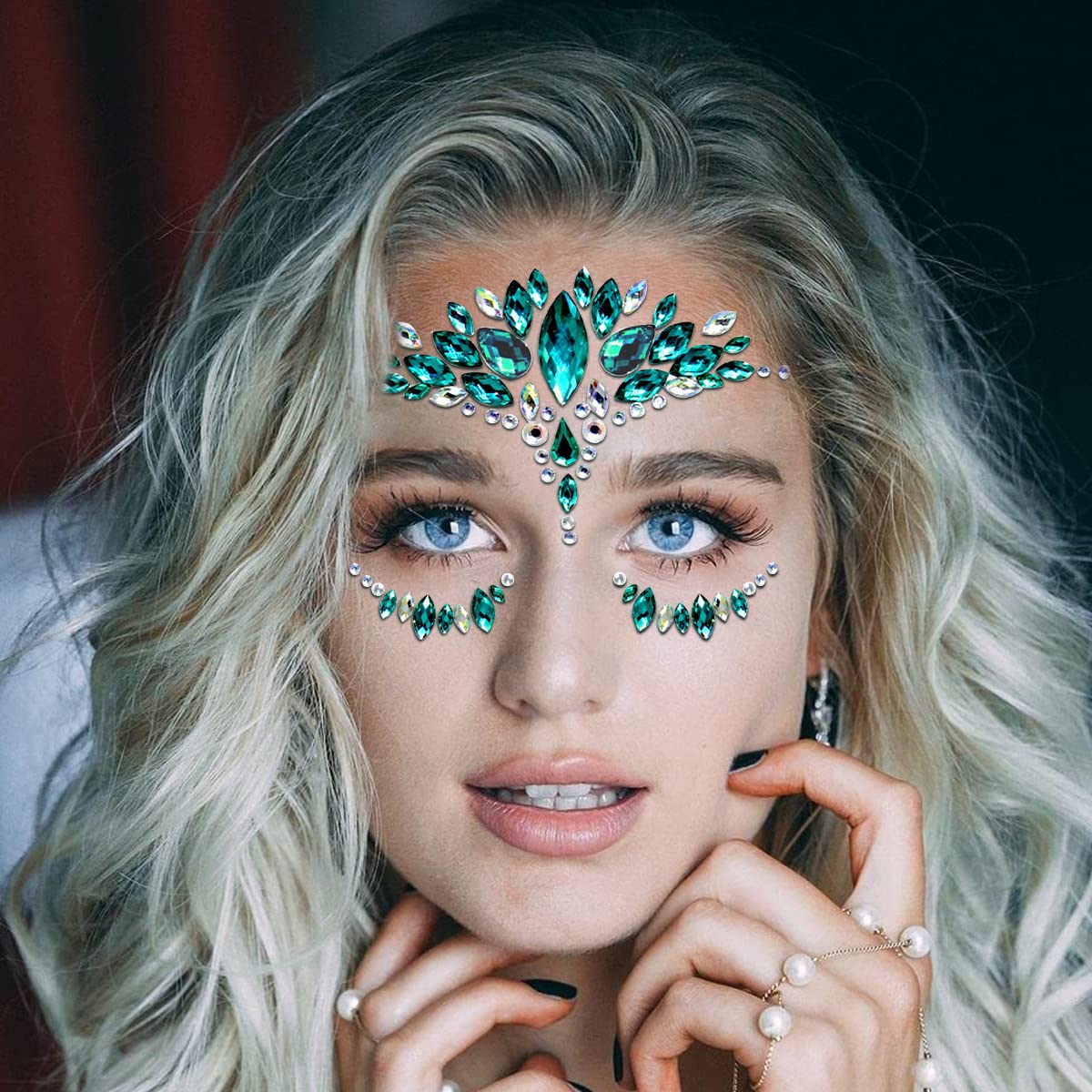 MAYCREATE® Rhinestone Face Stickers - Peacock Princess Design for Makeup Artists & Body Art | Acrylic Gem Temporary Face Jewels for Festival, Performance, Halloween & Cosplay | Waterproof & Hypoallergenic