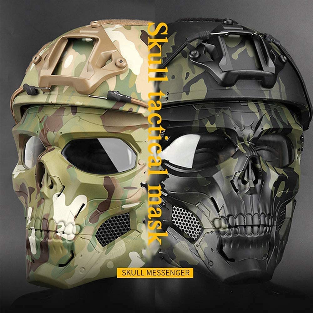 Tactical Fast Helmet with Adjustable Skull Face Mask - Military Airsoft Paintball Safety Gear for Halloween Costume & Outdoor Sports Activities