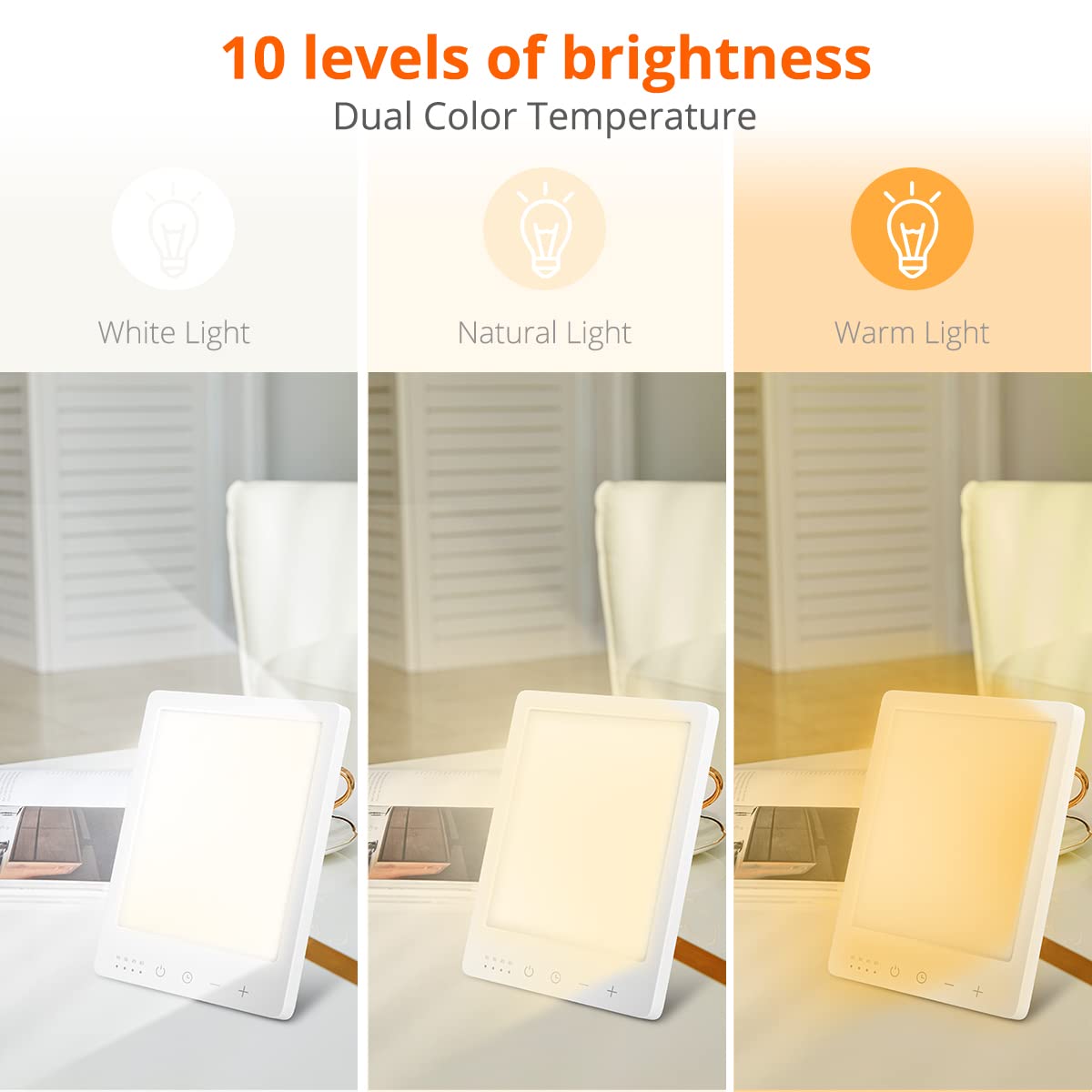 EasyHome 10000 Lux LED Light Therapy Sun Lamp - 10 Adjustable Brightness, Dual Color Temperature (White/Warm Light), 4 Timer & Memory Function - Perfect for Seasonal Affective Disorder (SAD), Vitamin D Boost, and Home/Office Mood Lighting
