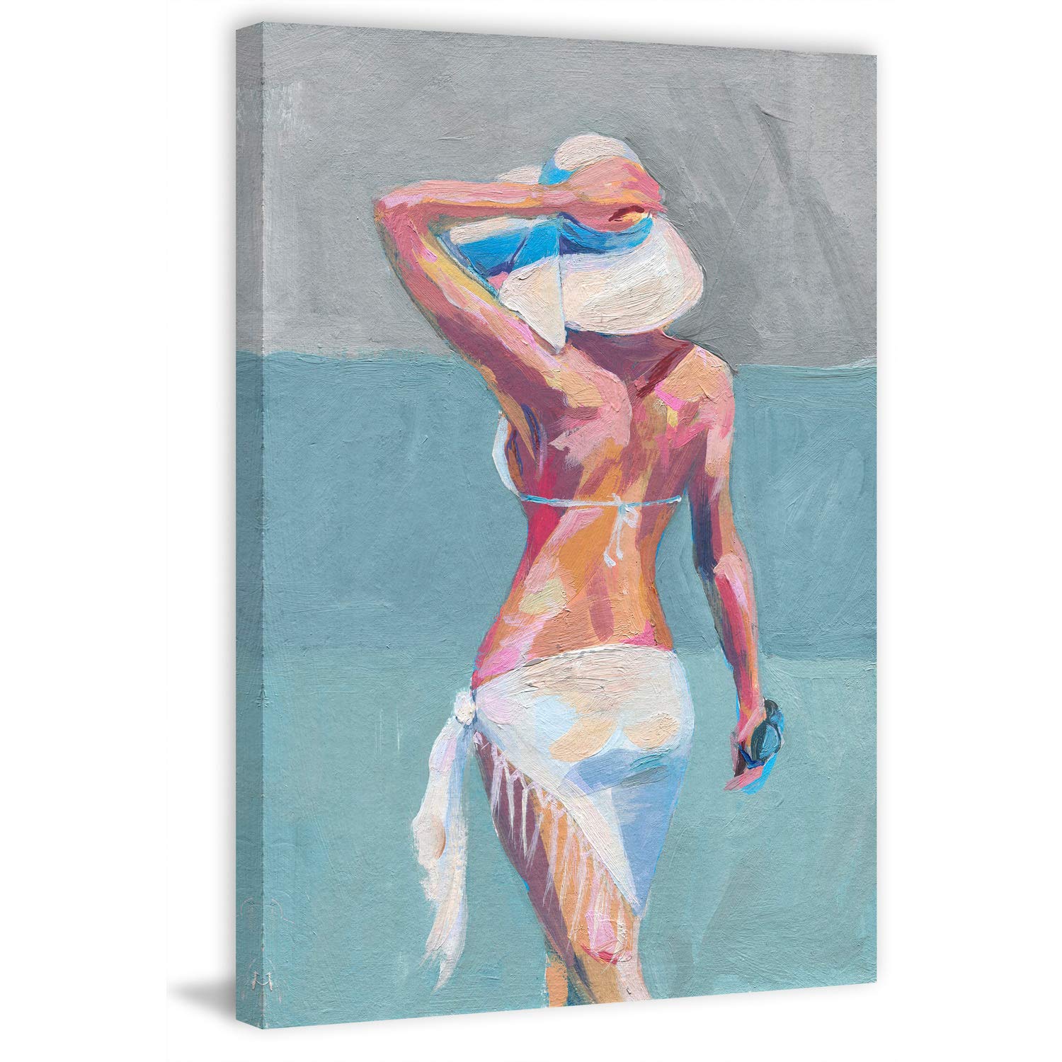 Handmade Beach Fashionista Canvas Wall Art Print - 24x36 Inch Framed Coastal Decor for Living Room, Bedroom & Beach House