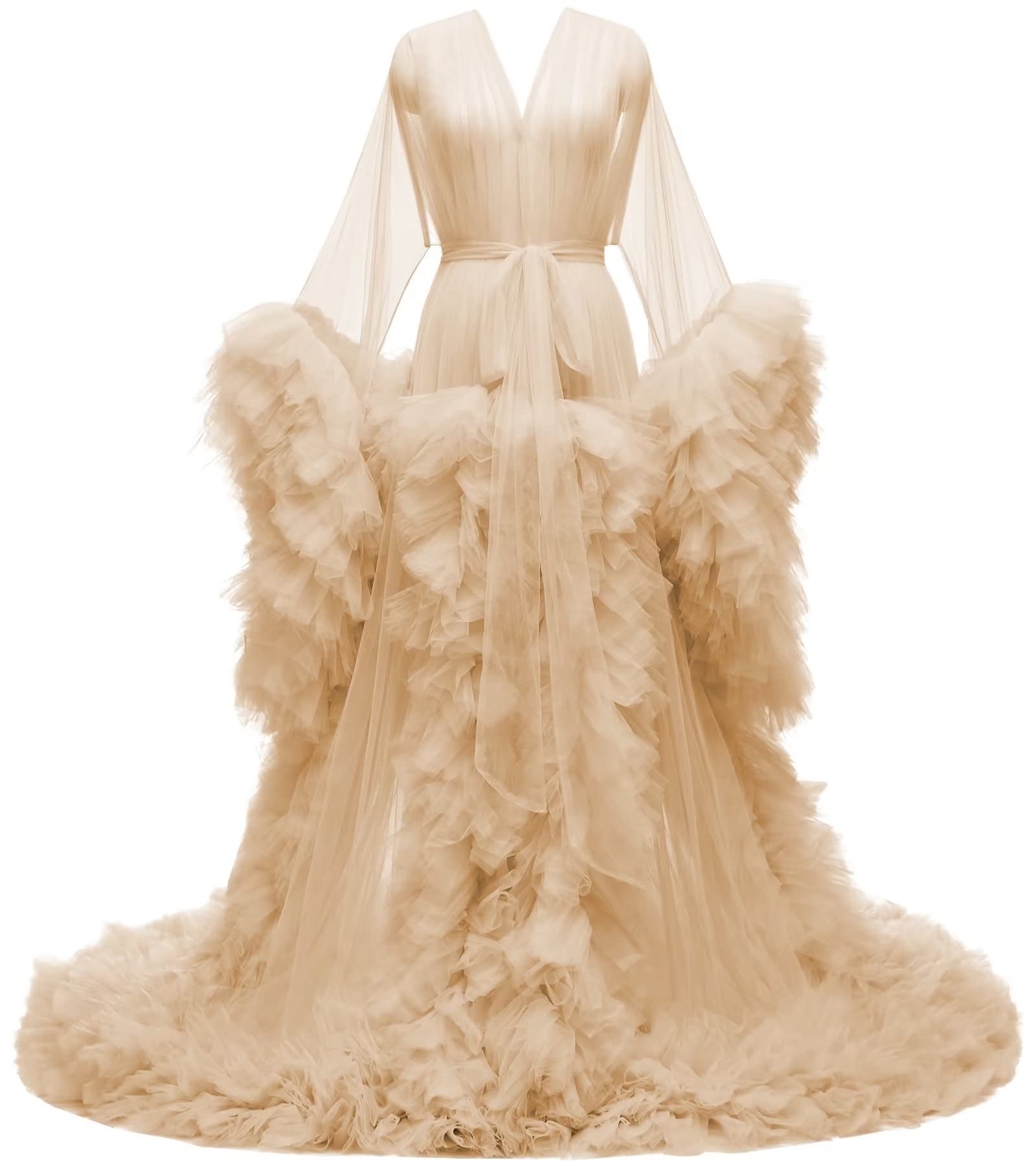 PROMSTAR Elegant Tulle Maternity Dress for Baby Shower, Photoshoot & Bridal Events - Soft Long Sleeve Pregnancy Gown for Wedding, Maternity Photography & Special Occasions