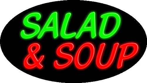 Vintage Glass Neon Sign for Salad & Soup - Handmade in USA - Perfect for Restaurants, Diners & Kitchen Decor