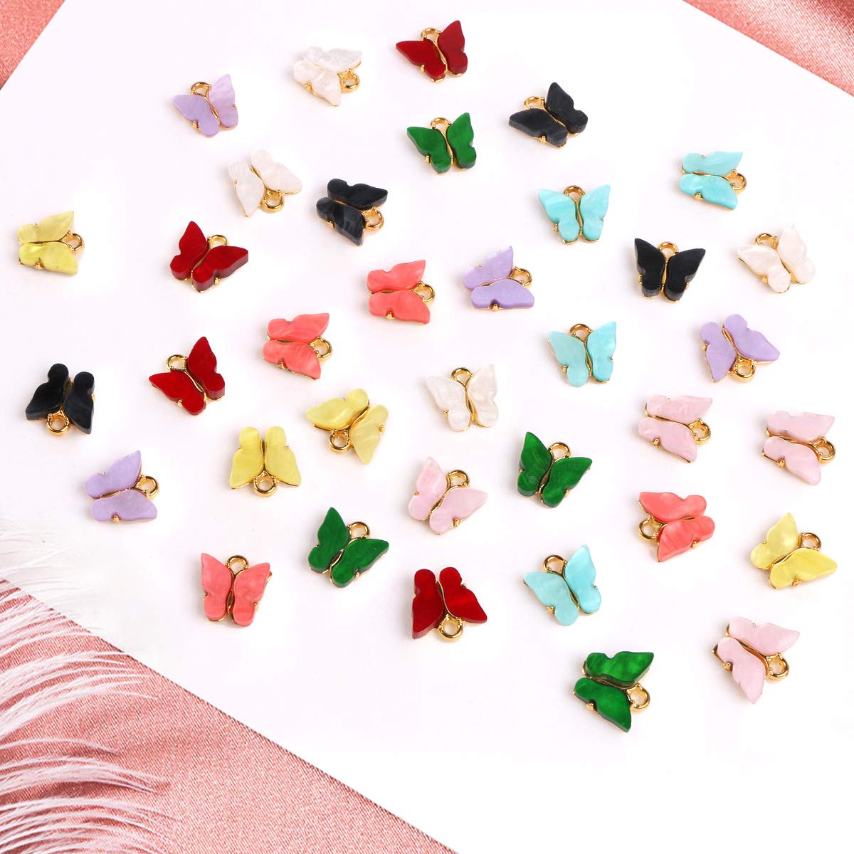 KISSBUTY 36 PCS Acrylic Butterfly Charms - 9 Color Mixed DIY Jewelry Making Supplies for Necklaces, Keychains & Crafting - Perfect for Women's Handmade Jewelry, Scrapbooking & Gift Decorations