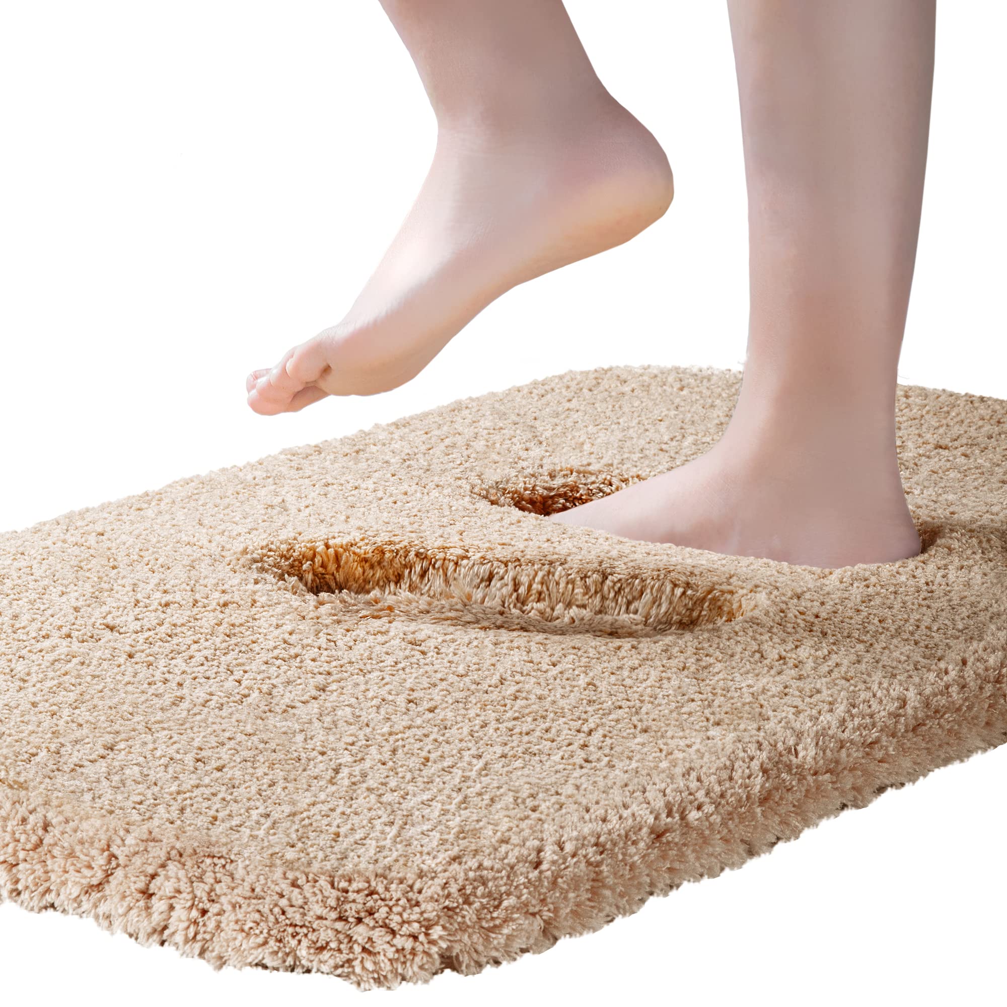 Ultra Soft Plush Microfiber Bath Rug - Non-Slip Absorbent Bathroom Mat for Shower, Tub & Sink Area - Super Thick & Cozy 16x24 Inch Beige Bath Carpet - Perfect for Bathroom Floor, Spa & Master Suite Decor