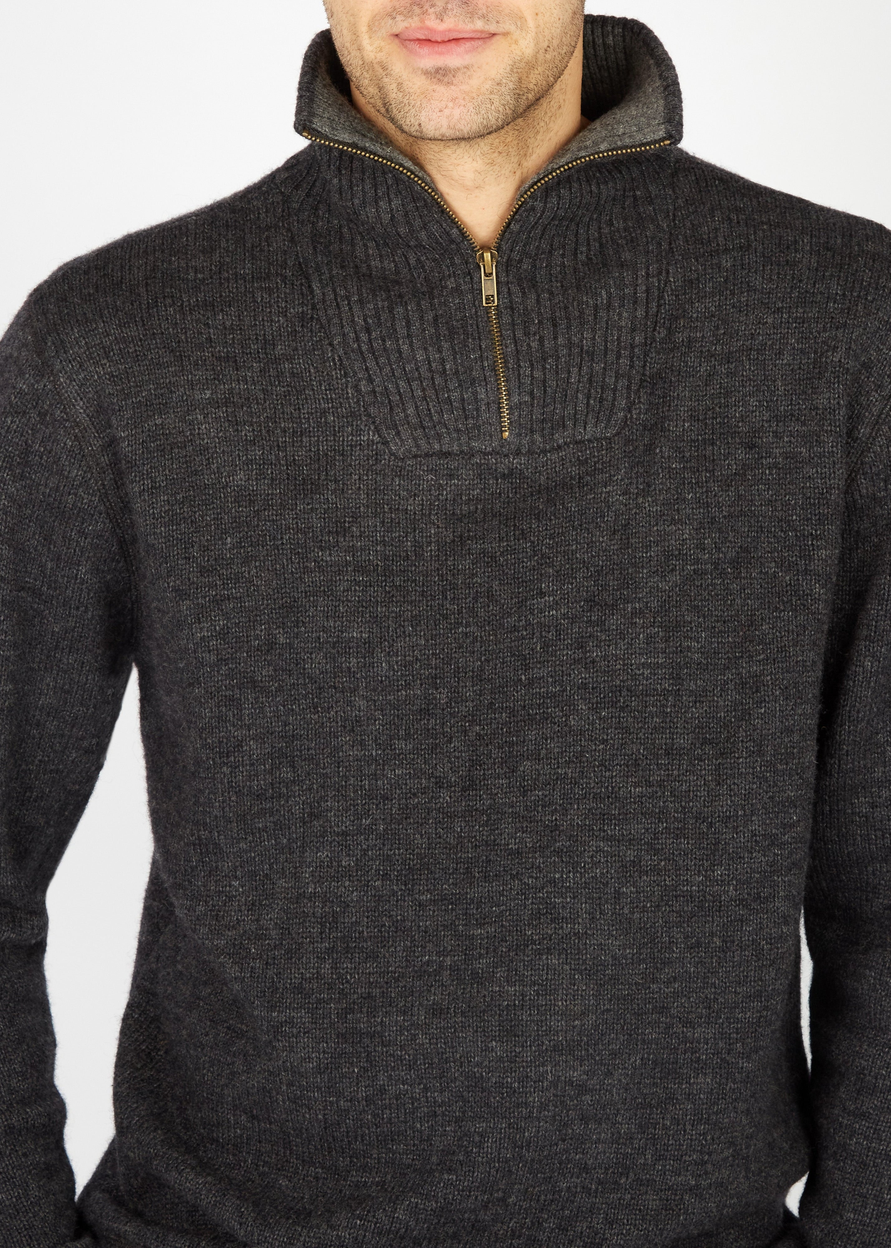 Ireland's Eye Men's Charcoal Lambswool Zip-Up Sweater - Warm & Stylish for Casual Wear, Office, and Outdoor Activities