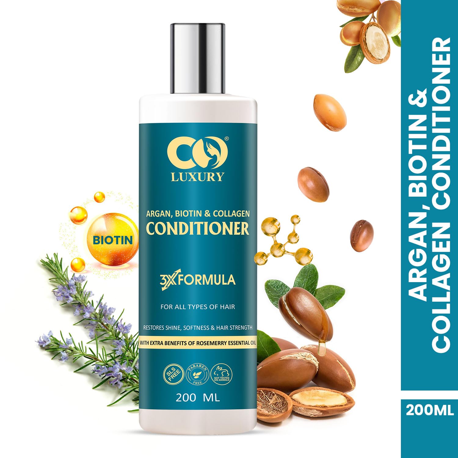 CO LUXURY Argan Biotin & Collagen Conditioner for Smooth & Shiny Hair | Nourishing Hair Repair Treatment with Jojoba Oil | Frizz Control for All Hair Types - 200 ml | Daily Hydration & Salon-Quality Results at Home