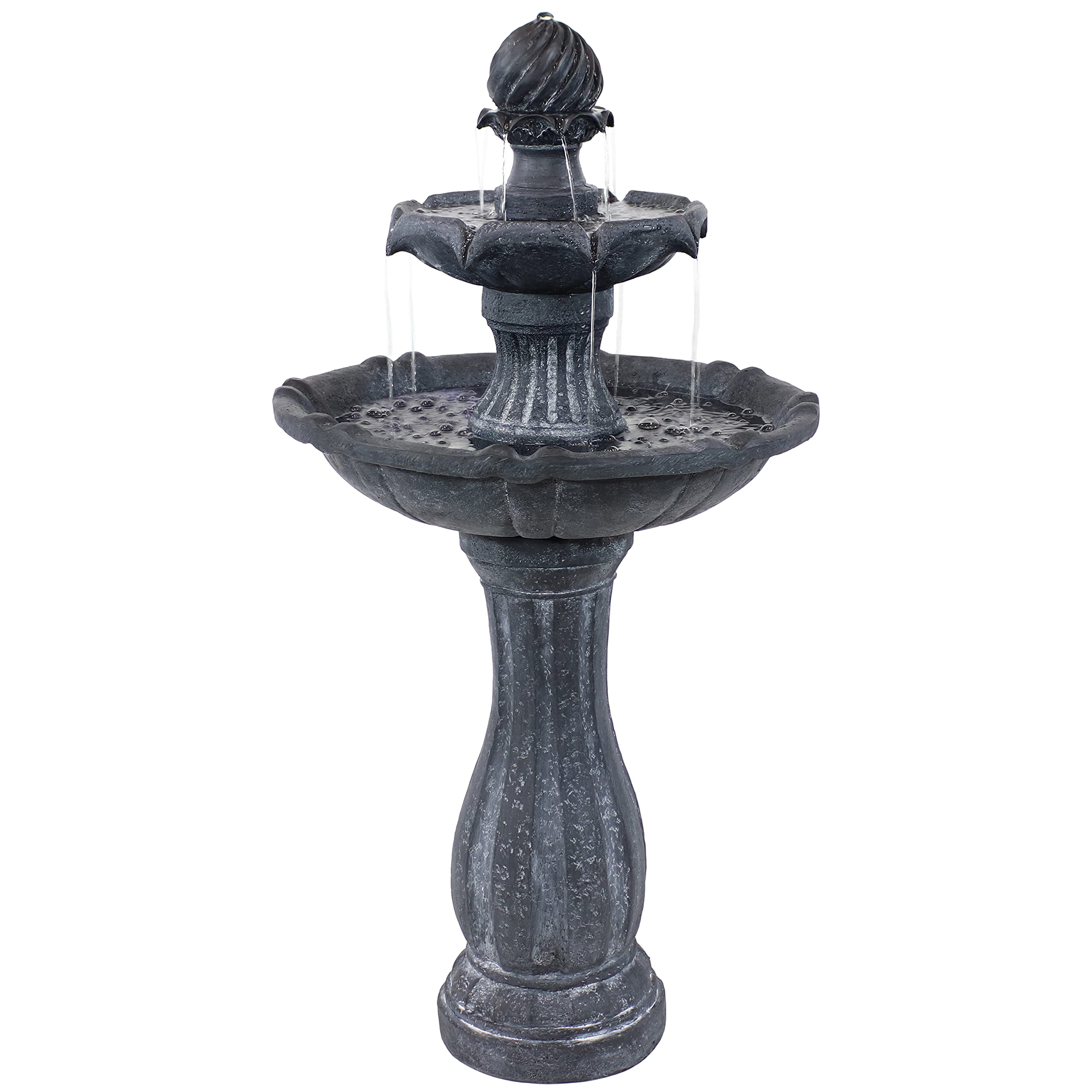 Sunnydaze 45-Inch Black 2-Tier Arcade Solar Water Fountain with LED Lights & Rechargeable Battery Backup - Outdoor Garden Decor for Patio, Yard, and Landscape Decoration