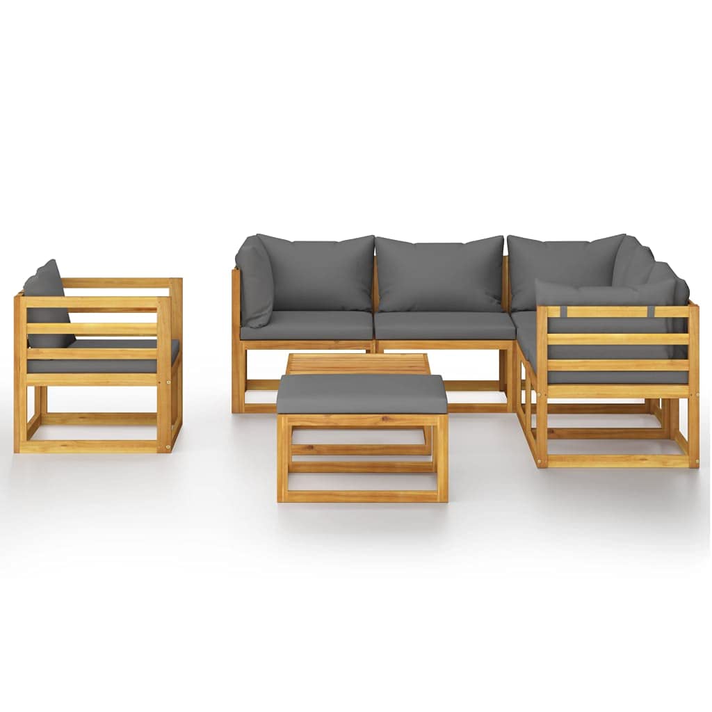 8-Piece Patio Furniture Sectional Set - Outdoor Garden Lounge Sofa with Cushions, Coffee Table, Armchair & Footrest - Durable Acacia Wood Backyard Conversation Set for Poolside, Deck or Terrace Relaxation