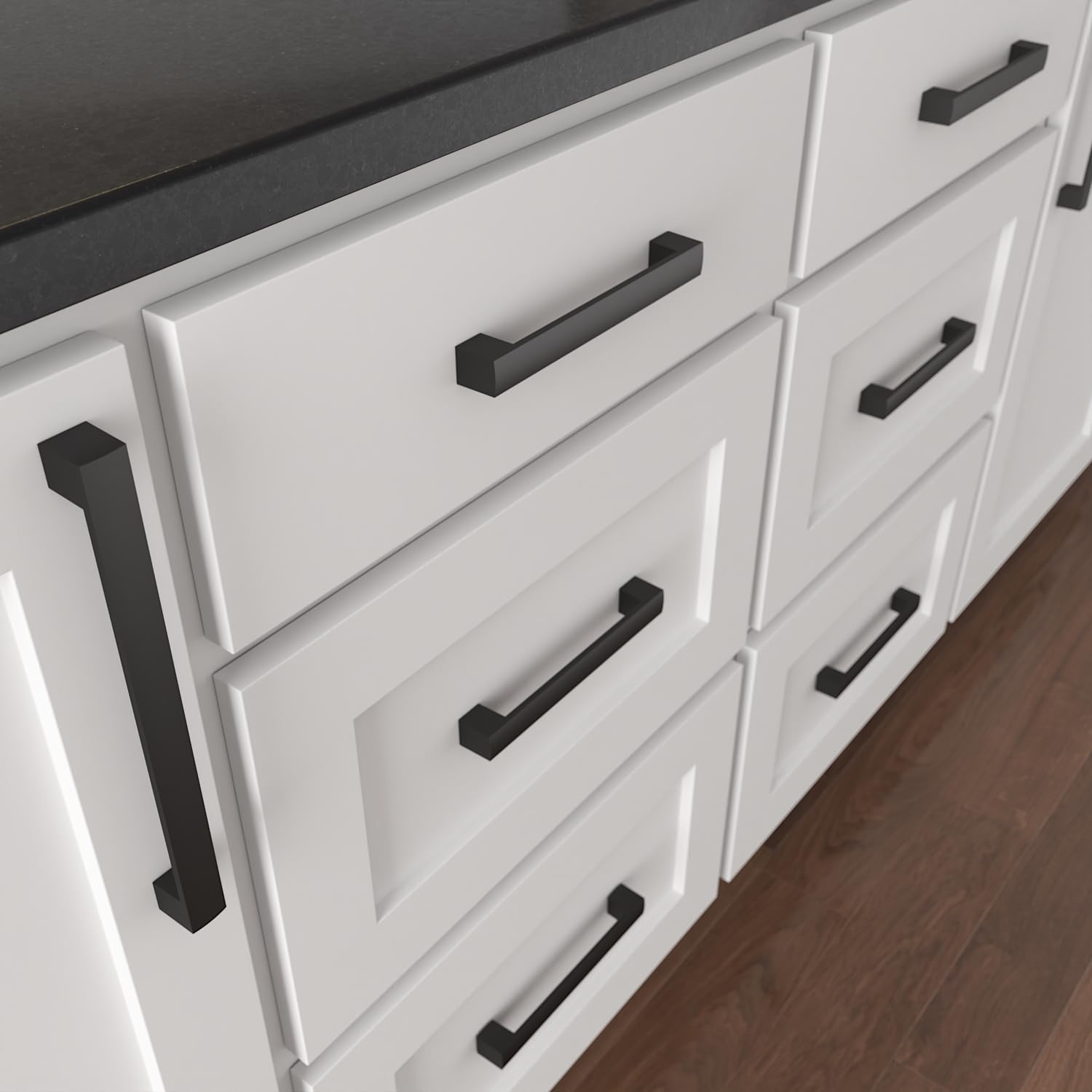 10 Pack Flat Black 7.5 Inch Hole Center Solid Metal Cabinet Handles - Stainless Steel Drawer Pulls for Kitchen & Bathroom - Leone Collection - Perfect for Home Decor, Cabinet Upgrades & DIY Projects