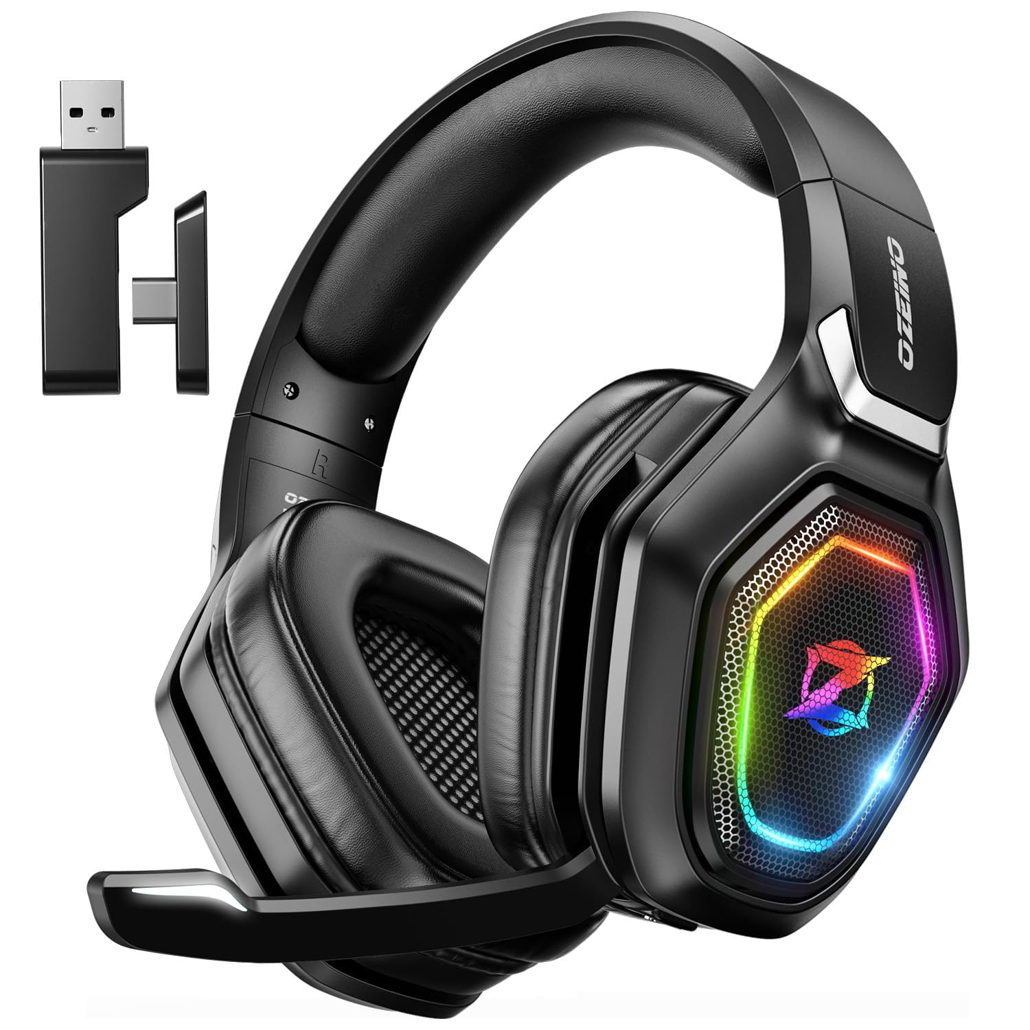 2.4GHz Wireless Gaming Headset with Microphone - 30H Battery, RGB Lighting, USB/Type-C Dongle for PS5, PS4, PC, Mobile - Perfect for Competitive Gaming & Late-Night Sessions