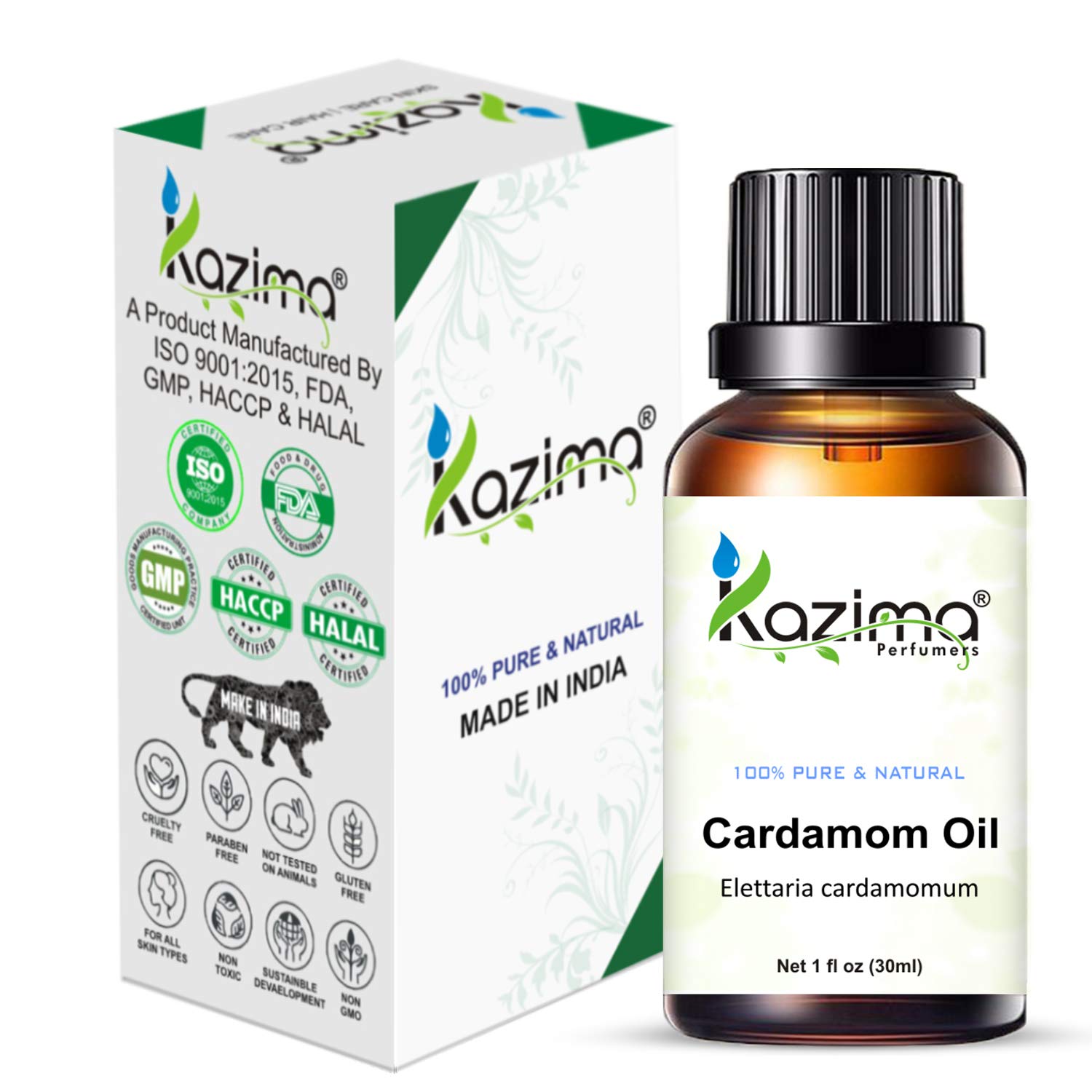 KAZIMA 100% Pure Cardamom Essential Oil - Natural Undiluted for Skin & Hair Care, Aromatherapy, Massage (30ml) - Perfect for Relaxation, Stress Relief & DIY Beauty Recipes