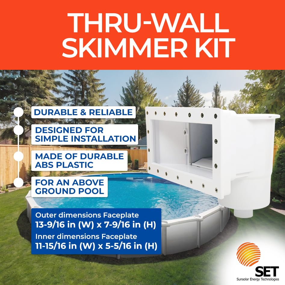 SunSolar Above Ground Pool Skimmer Kit - Wide Mouth Wall Mount Skimmer with Floating Weir, Basket & Accessories - Easy Installation for Pool Maintenance - Perfect for Summer Swimming & Backyard Pool Care