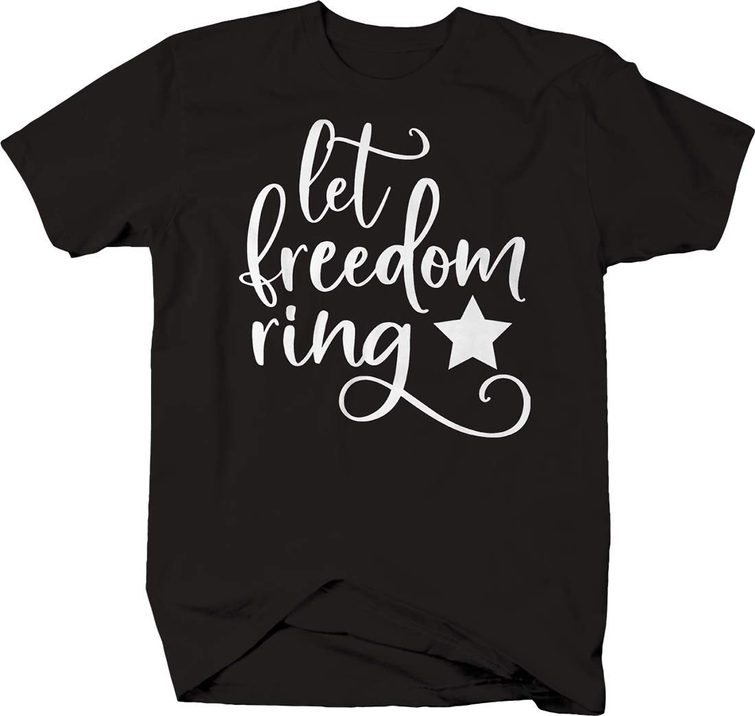 Let Freedom Ring Star Cursive USA Patriotic T-Shirt for Men - Comfortable Cotton American Flag Tee for 4th of July, Veterans Day & Patriotic Events