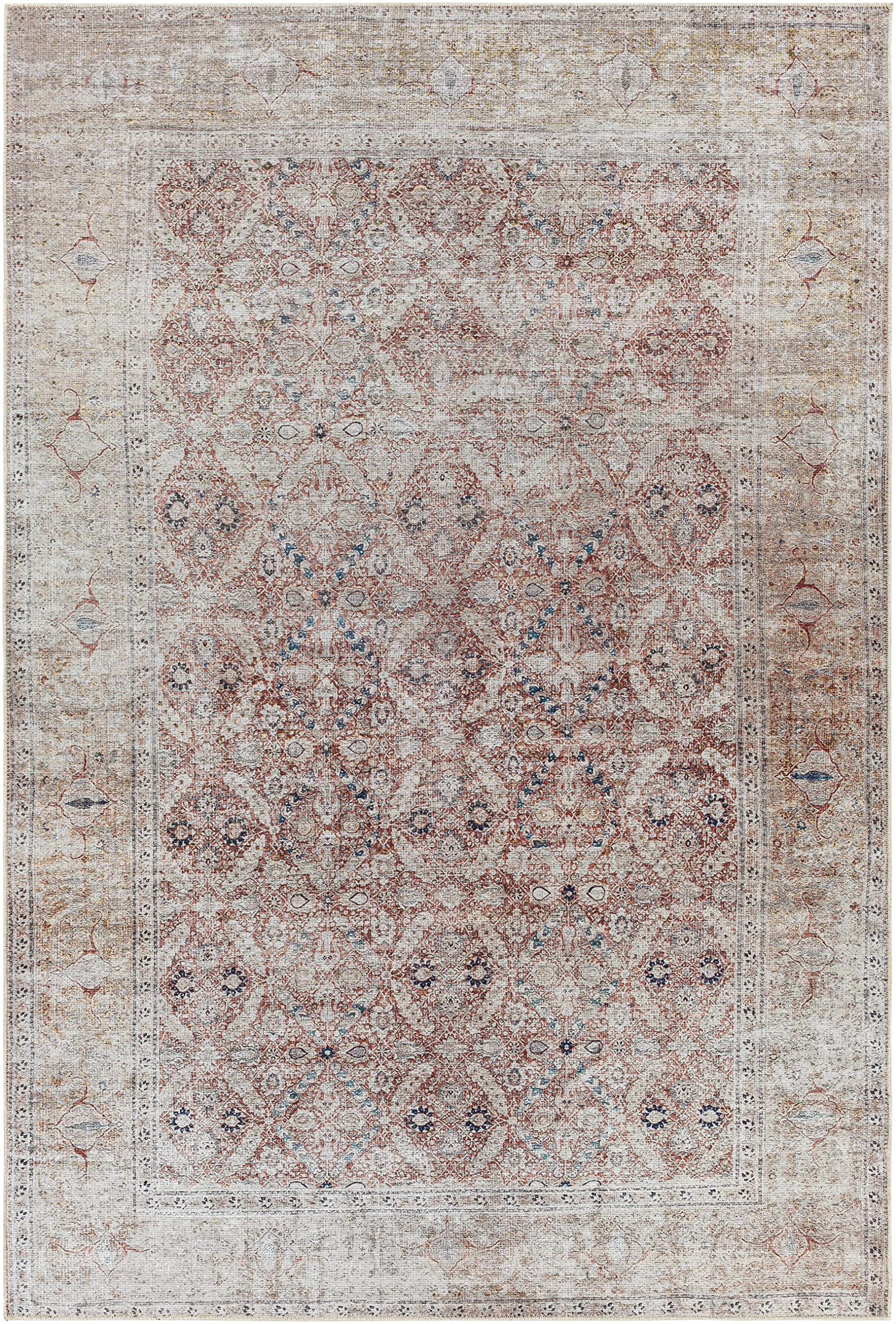 Hauteloom Tapia Washable Area Rug for Living Room & Bedroom - Blue, Gray, Red - 7'10