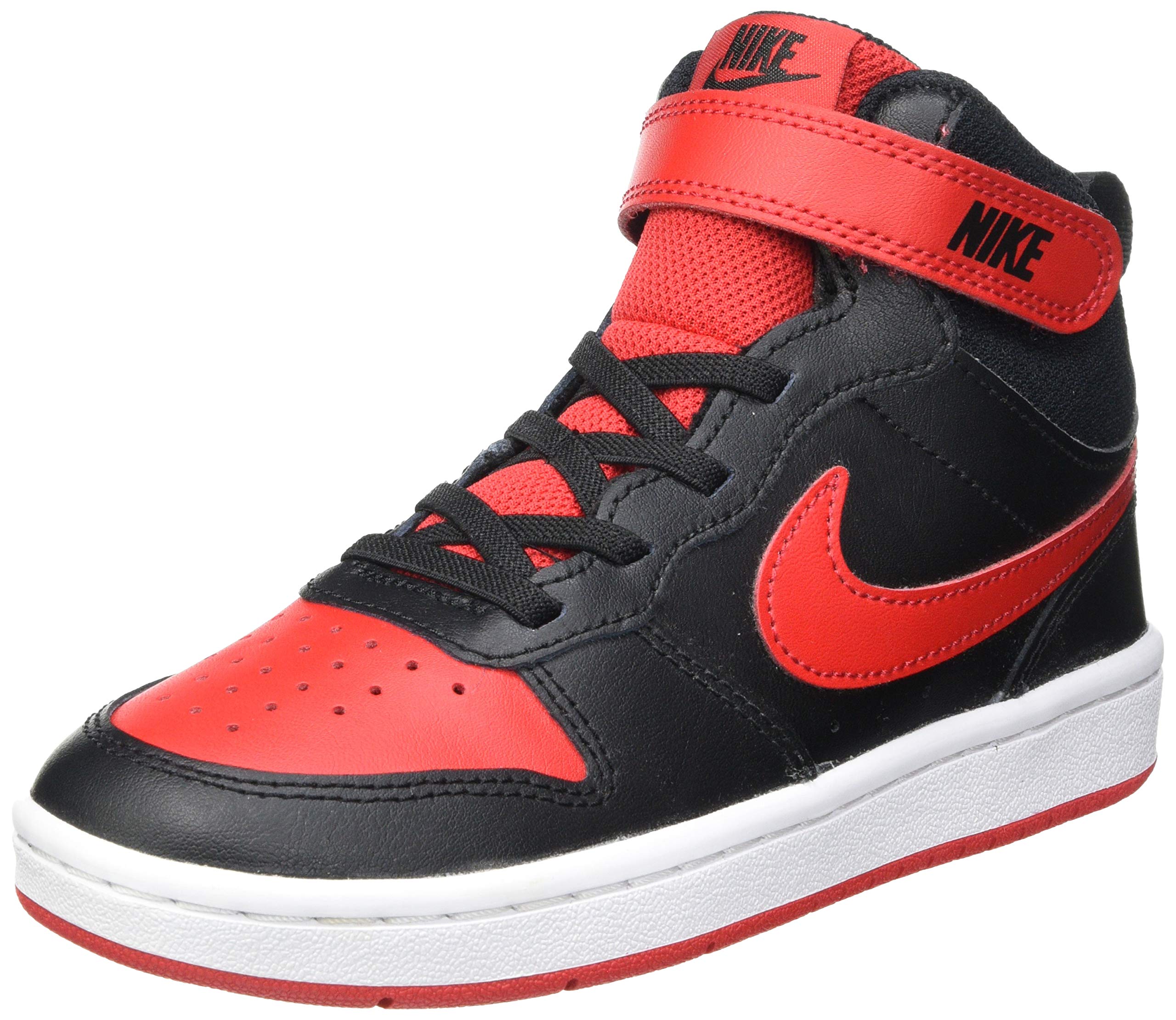 Nike Court Borough Mid 2 Kids Basketball Shoes - Black/University Red/White - Size 12 Little Kid - Durable Mid-Top Sneakers for School, Playground & Casual Wear